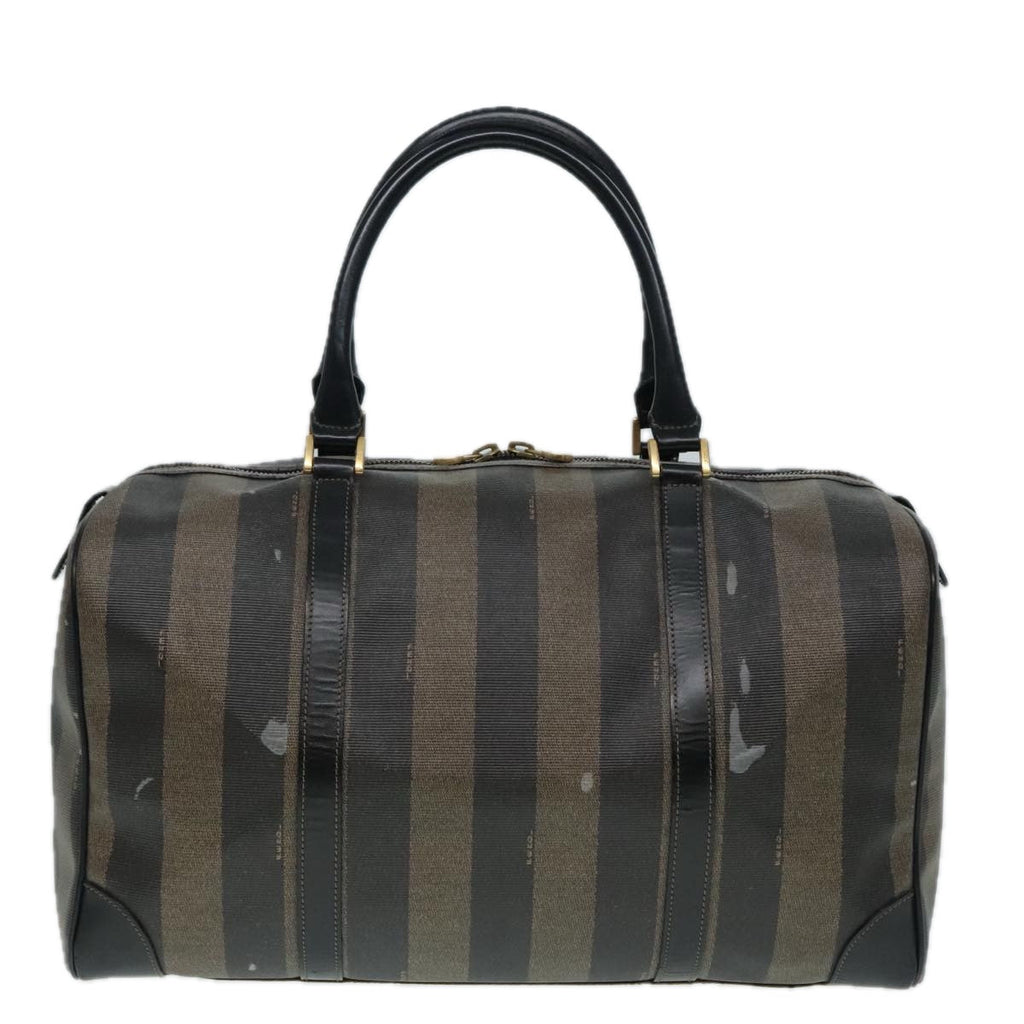 FENDI Pecan Canvas Boston Bag Brown Black gold 90887