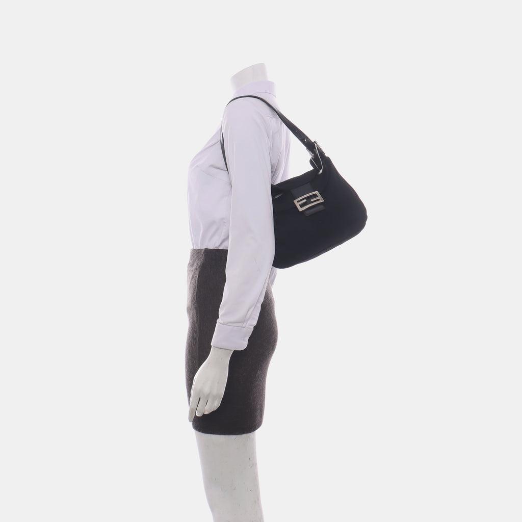 FENDI Baguette Vintage Black Cloth Silver Hardware