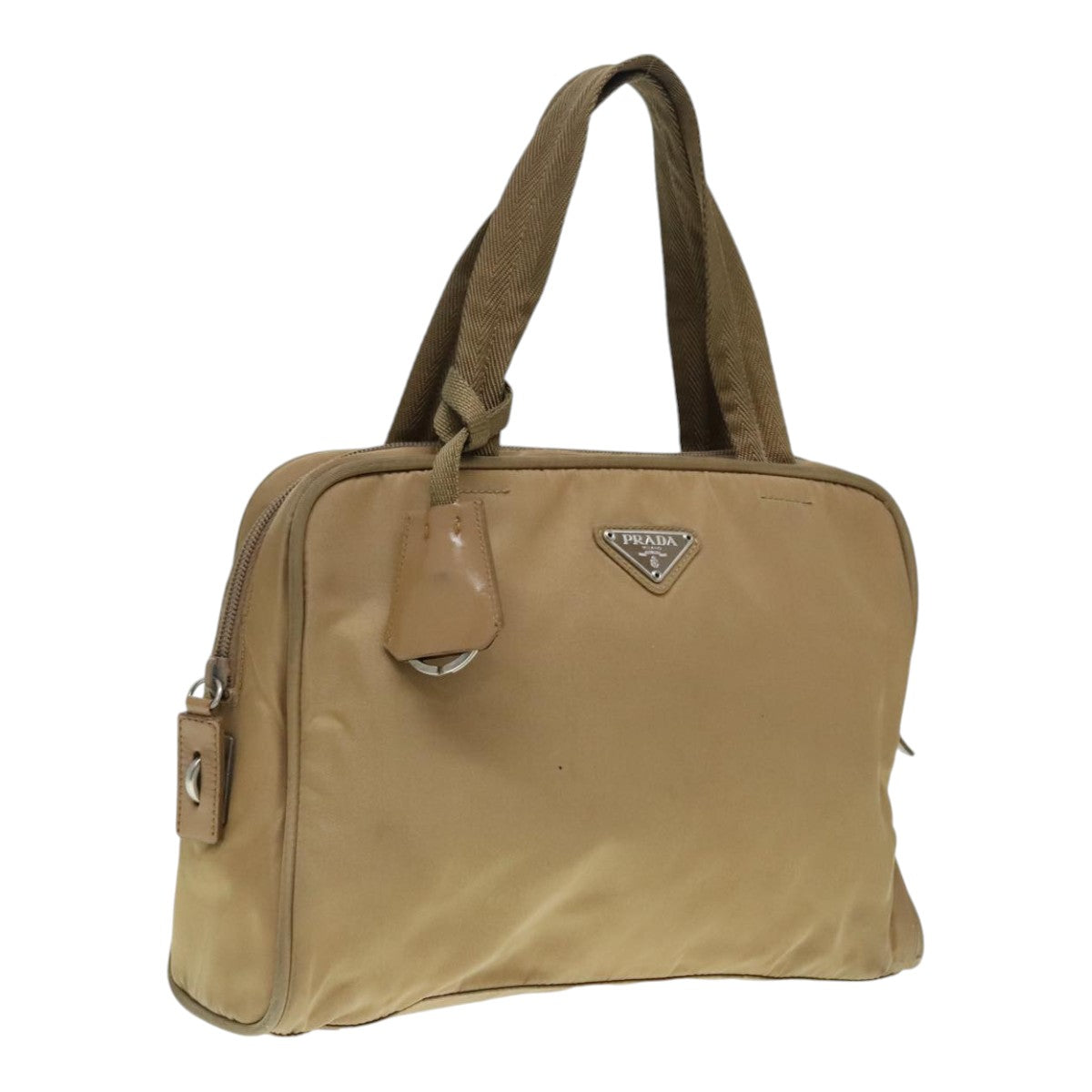 PRADA Hand Bag Nylon Khaki Silver 91246