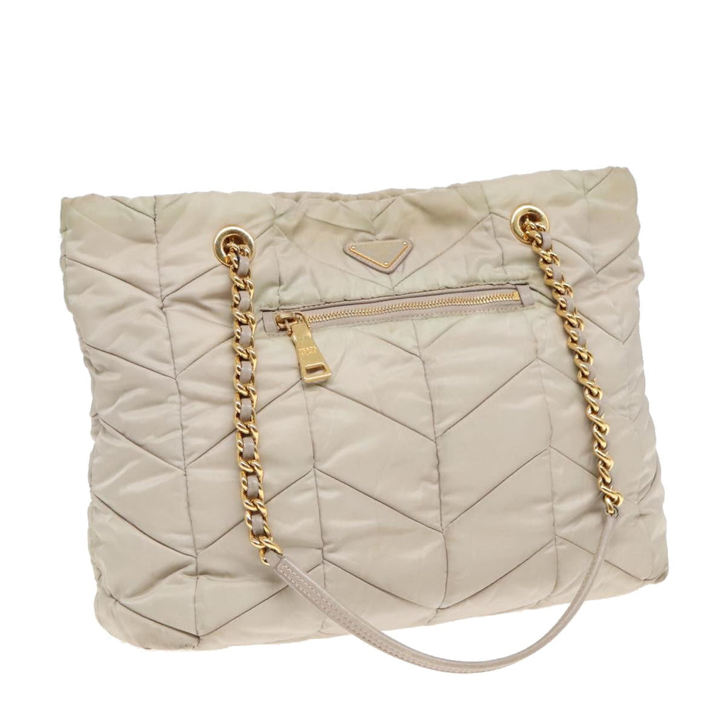 PRADA Chain Quilted Shoulder Bag Nylon Beige Gold 91253