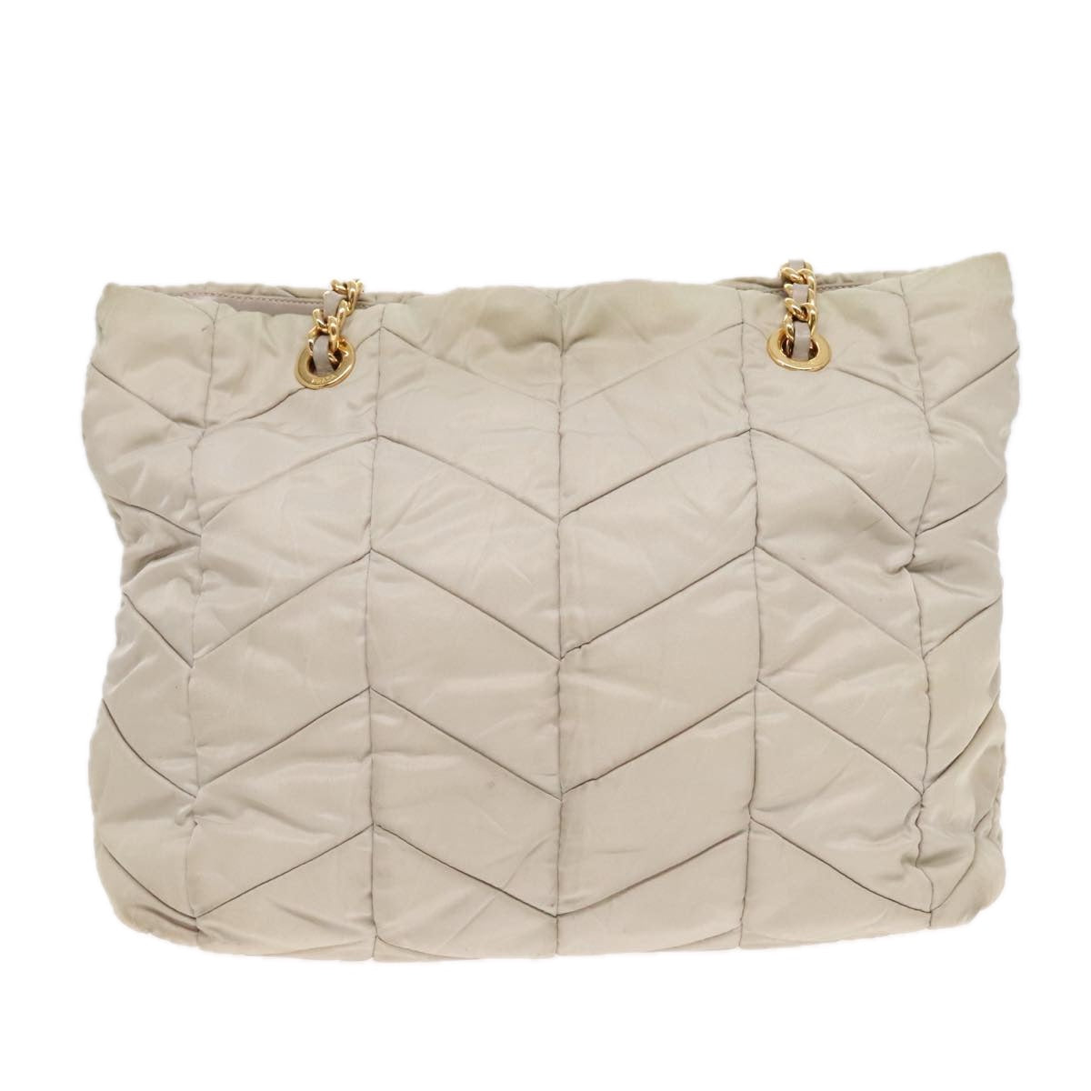 PRADA Chain Quilted Shoulder Bag Nylon Beige Gold 91253