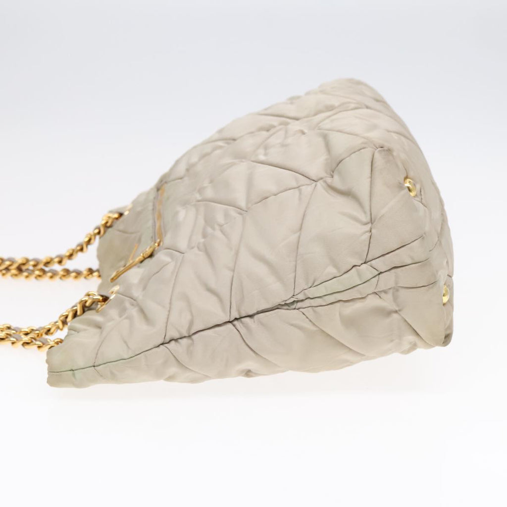 PRADA Chain Quilted Shoulder Bag Nylon Beige Gold 91253
