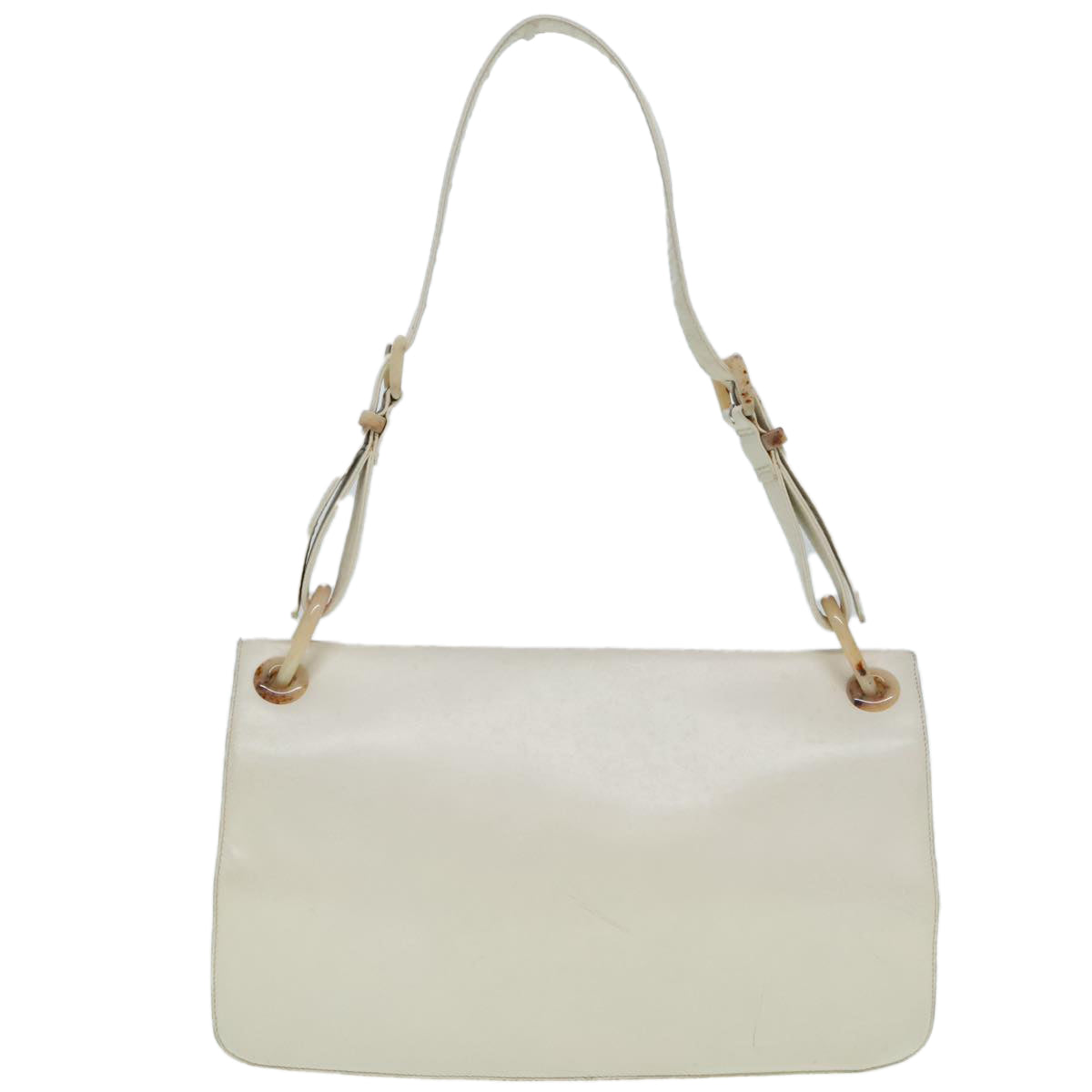 PRADA Shoulder Bag Leather White Silver 91257