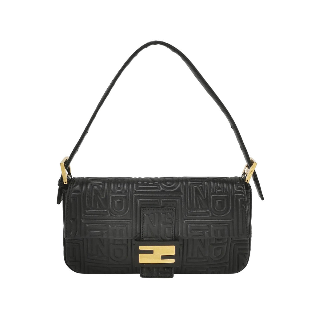 Fendi Baguette 1997 Re-edition 3D Embossed Black Leather Shoulder bag