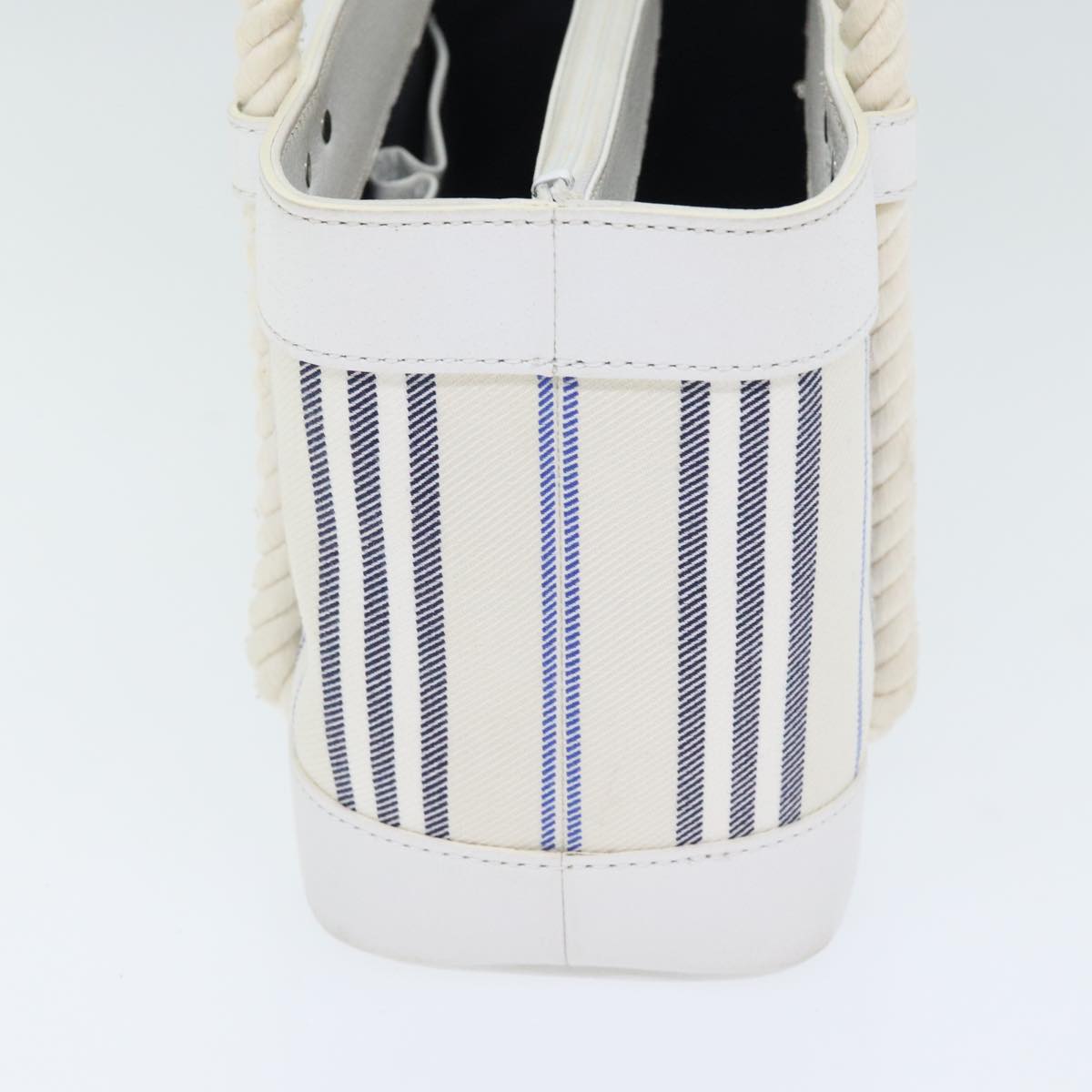 BURBERRY Hand Bag Canvas White Navy Silver 91265