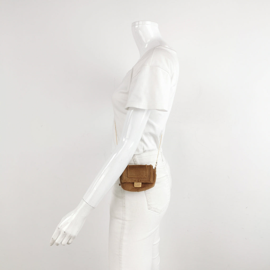 Fendi Nano Baguette Charm Brown Mink Fur with Chain