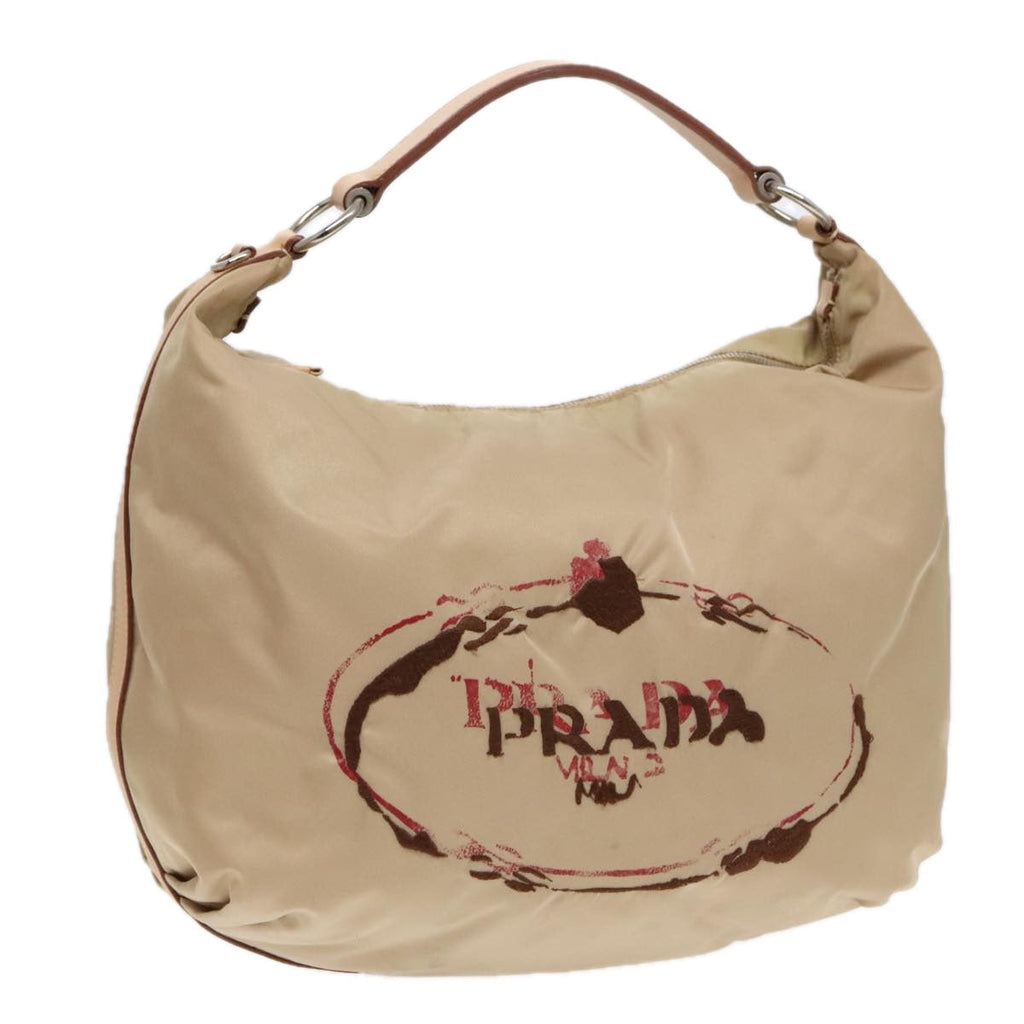 PRADA Shoulder Bag Nylon Leather Beige Silver 91407