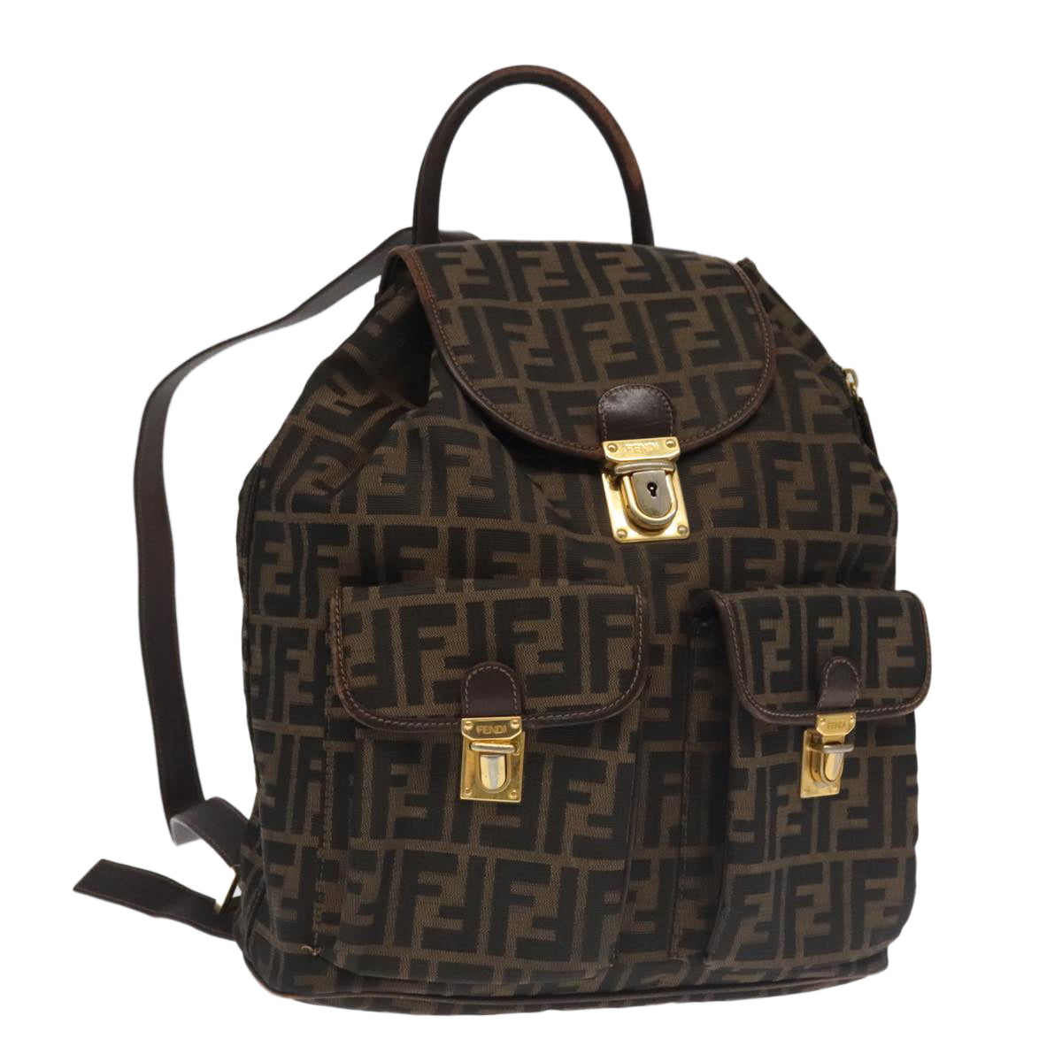 FENDI Zucca Canvas Backpack Brown Black gold 91551