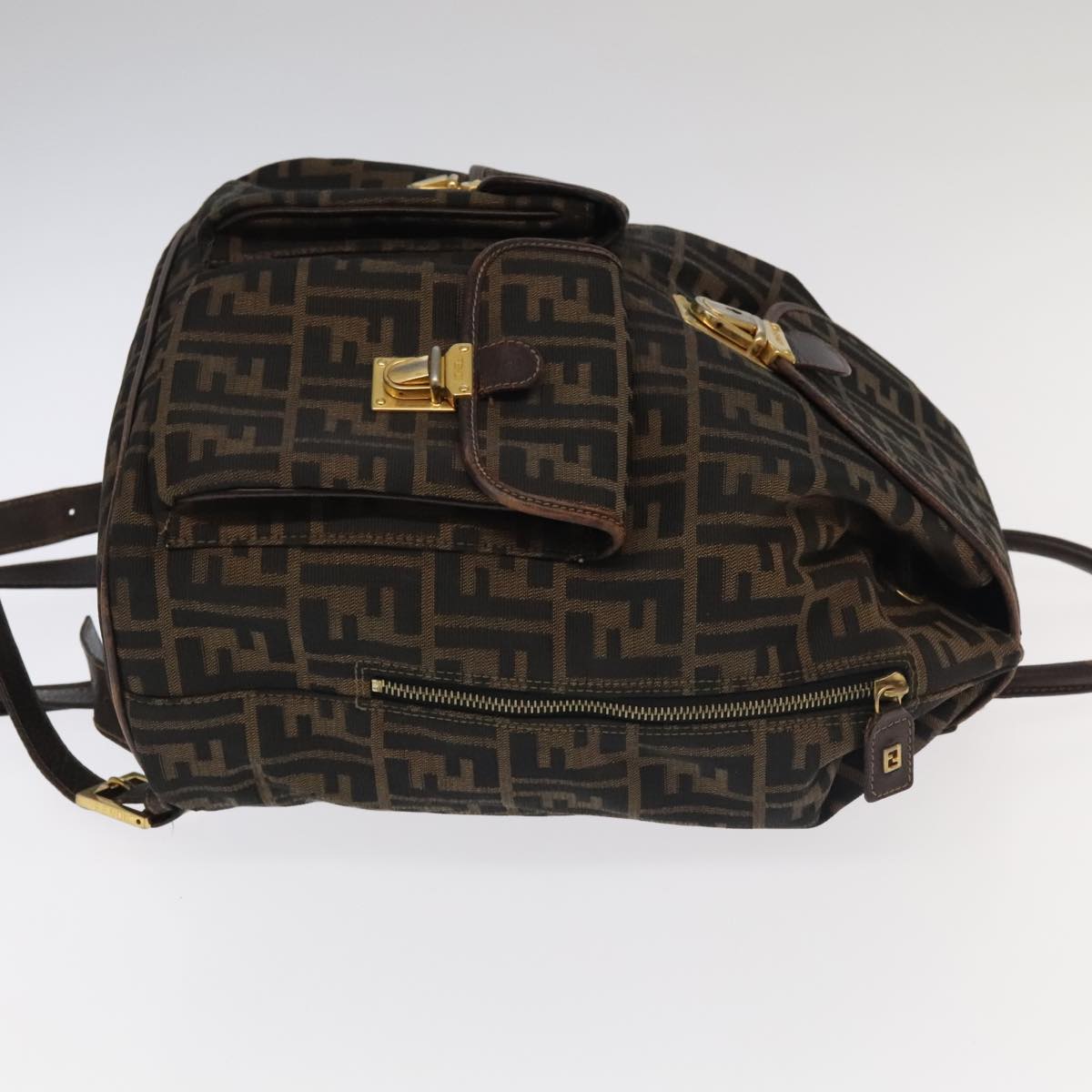 FENDI Zucca Canvas Backpack Brown Black gold 91551