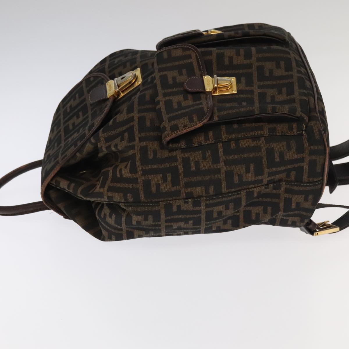 FENDI Zucca Canvas Backpack Brown Black gold 91551