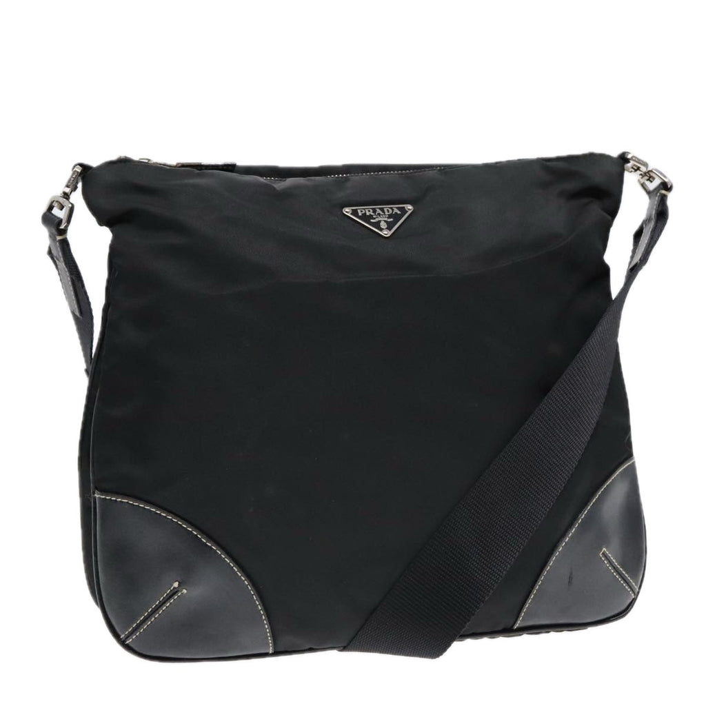 PRADA Shoulder Bag Nylon Leather Black Silver 91835