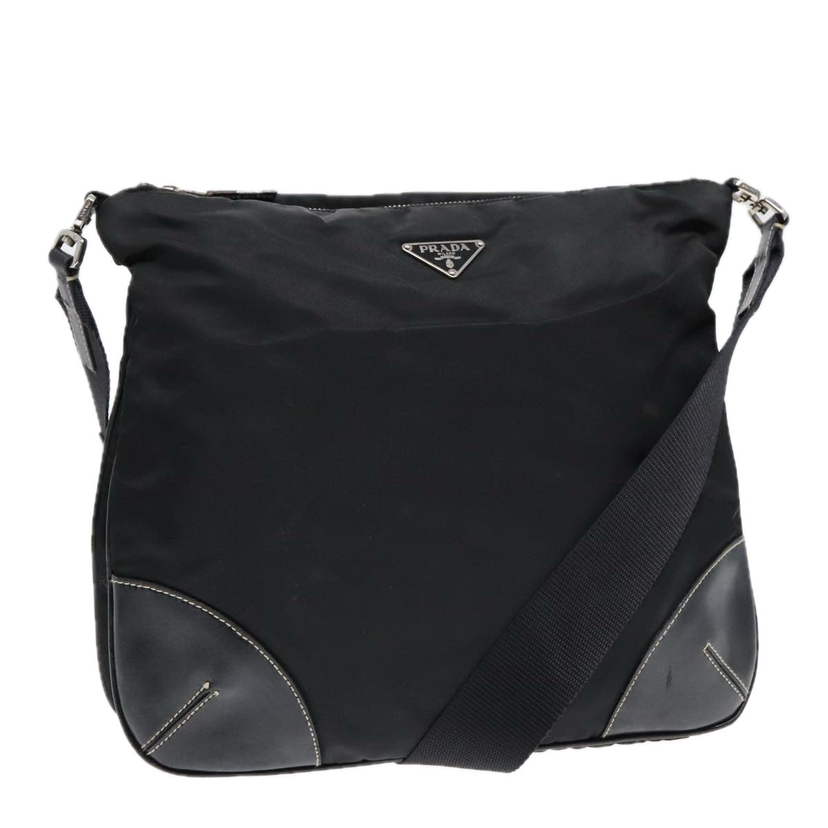 PRADA Shoulder Bag Nylon Leather Black Silver 91835
