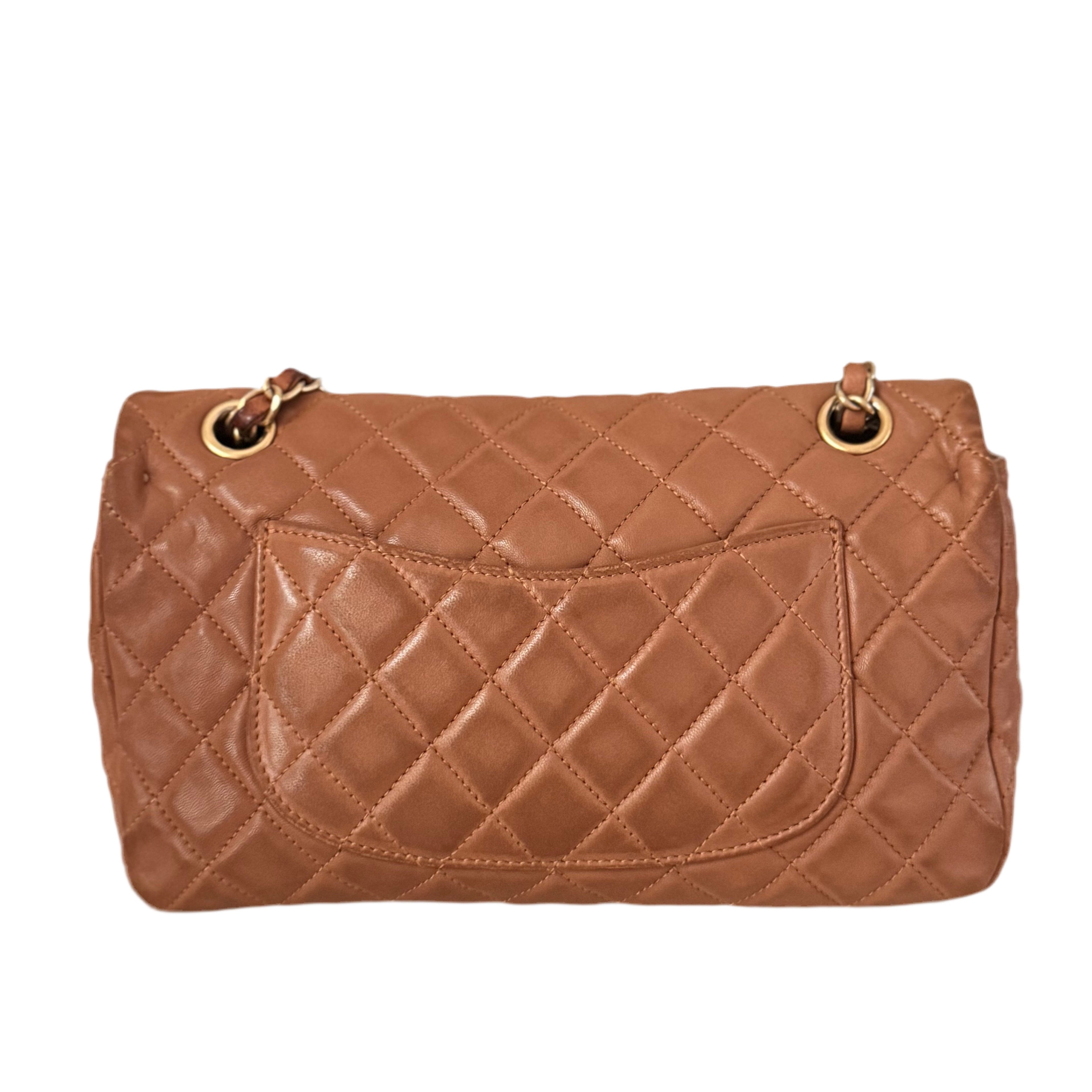 Chanel Seasonal Flap Medium Caramel Tan Brown Leather Valentine Marine Charms