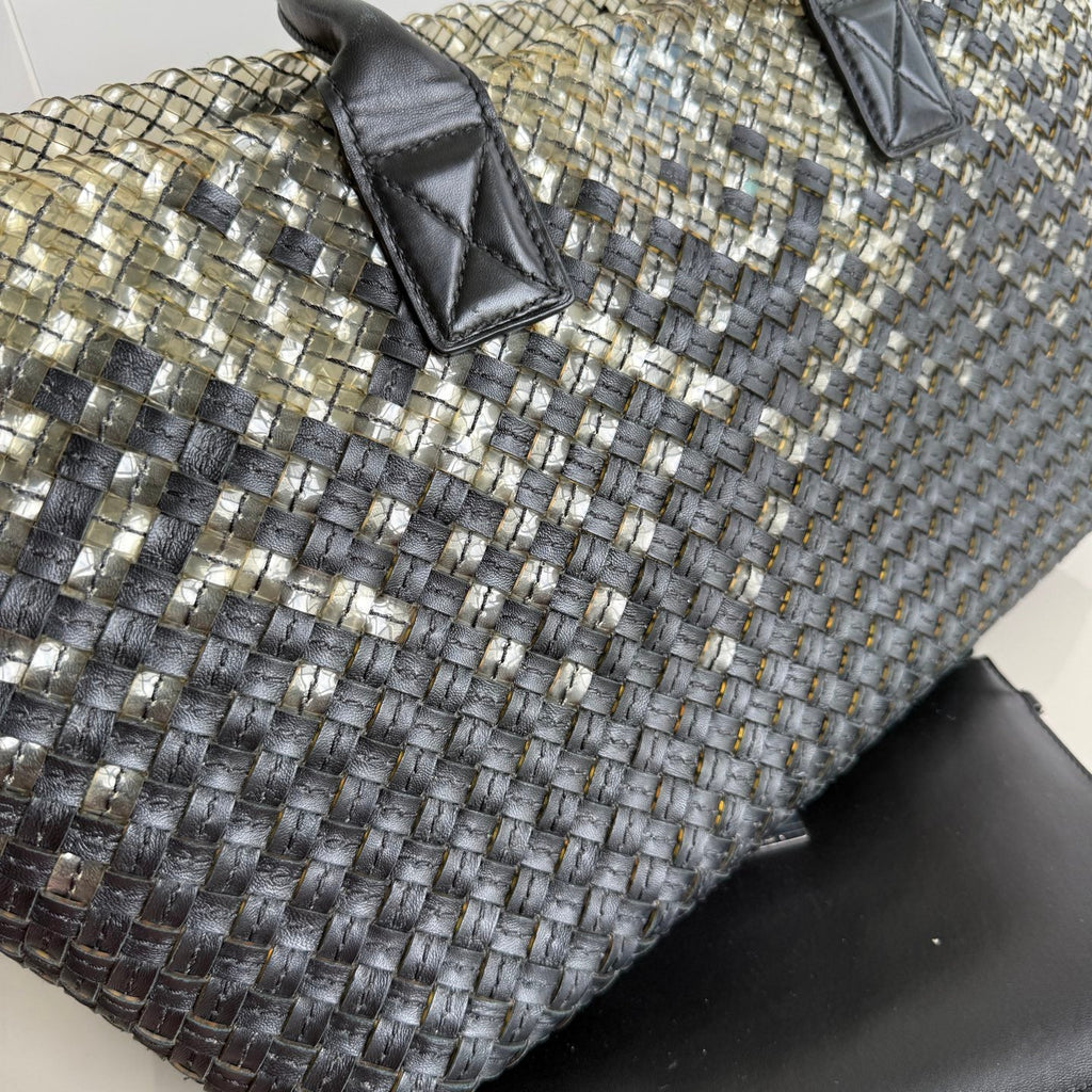 Bottega Veneta Cabat Large Intreccio Black and Transparent Leather and PVC Tote Bag