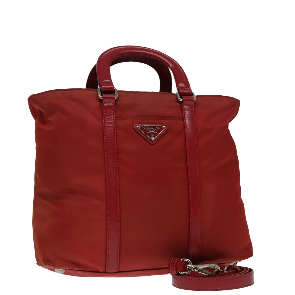 PRADA Hand Bag Nylon 2way Red Silver 92474