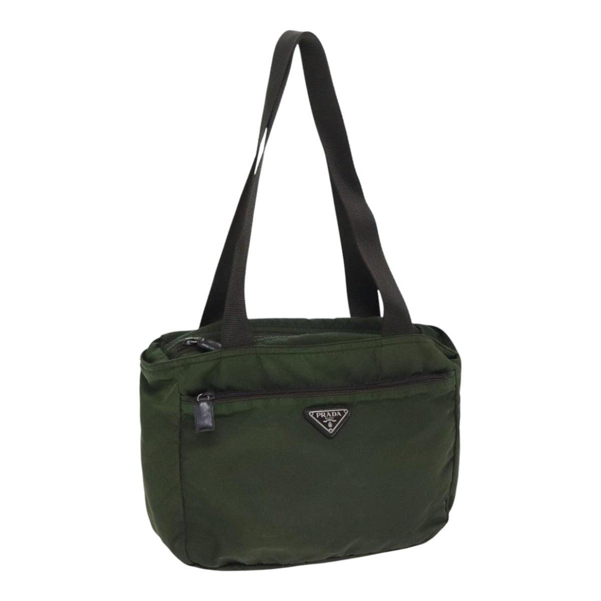PRADA Tote Bag Nylon Khaki Brown Silver 92859