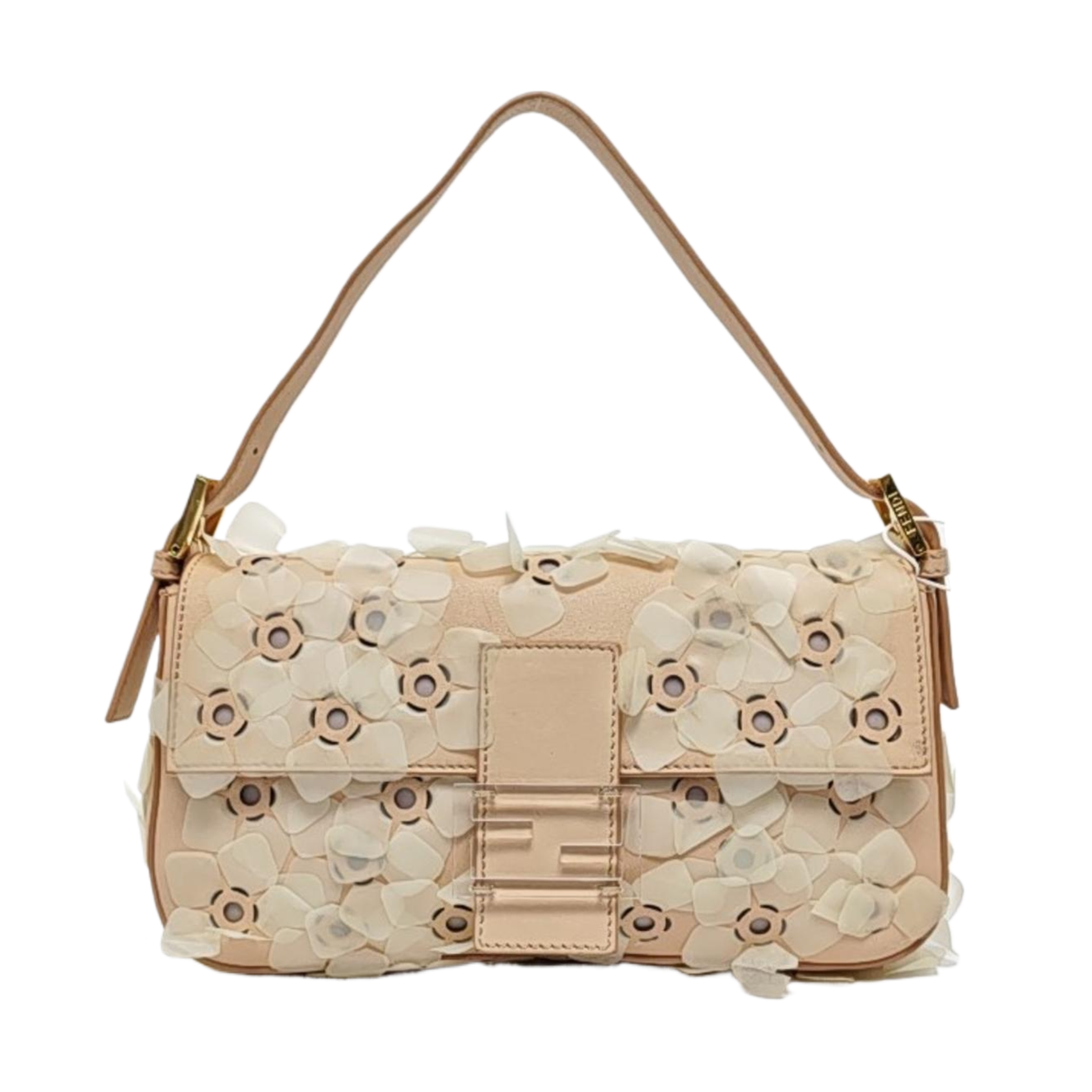 Fendi Baguette Pink Leather with Flower Embellishment Transparent Buckle