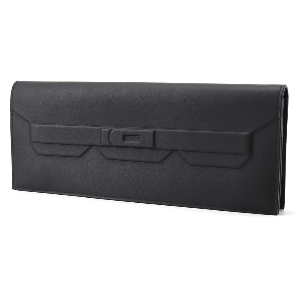 HERMES Birkin Shadow Clutch Bag Black Swift Leather