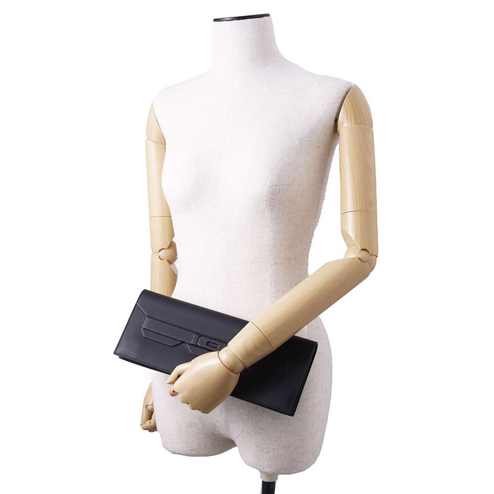 HERMES Birkin Shadow Clutch Bag Black Swift Leather