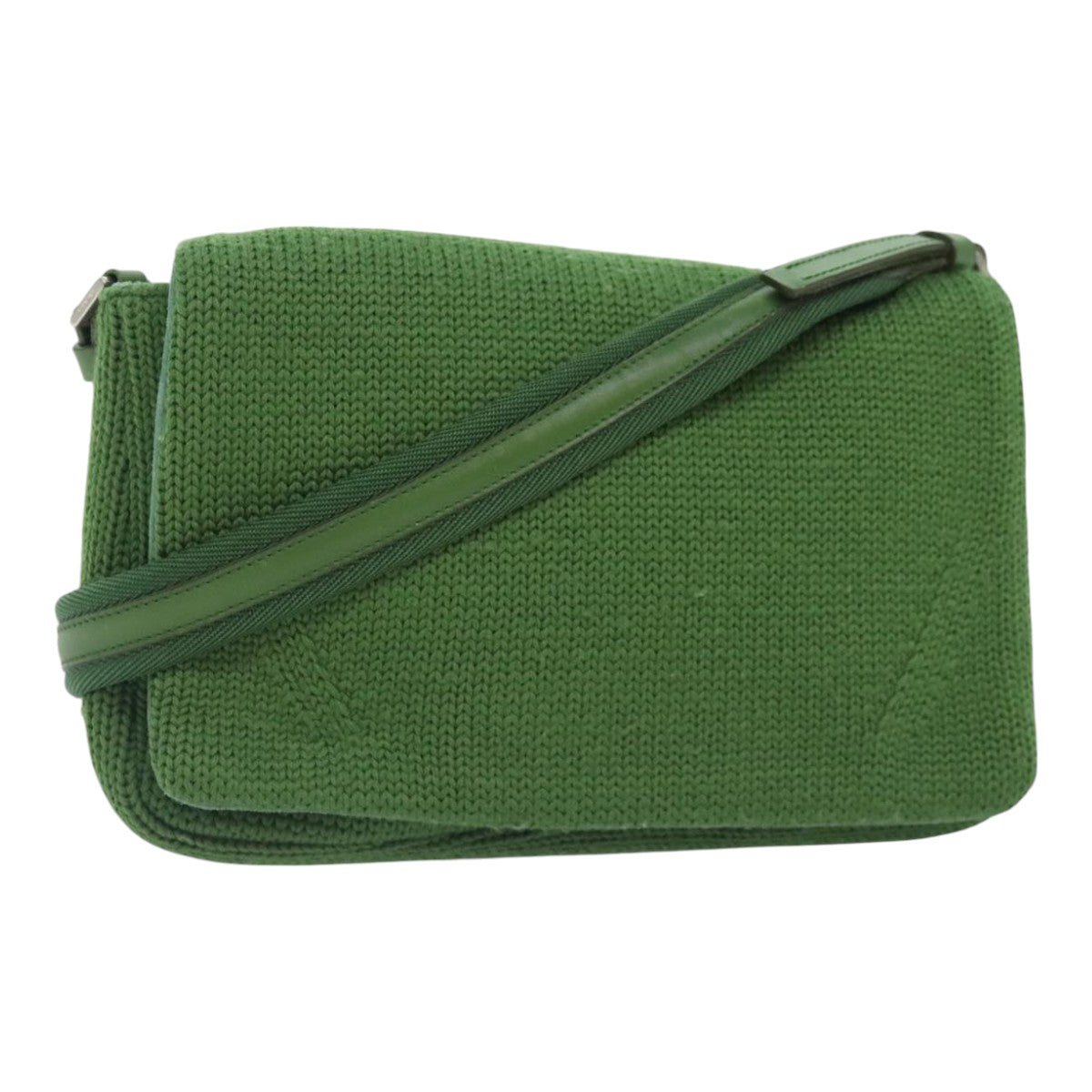 PRADA Shoulder Bag Knitted Fabrics Green Silver 93808