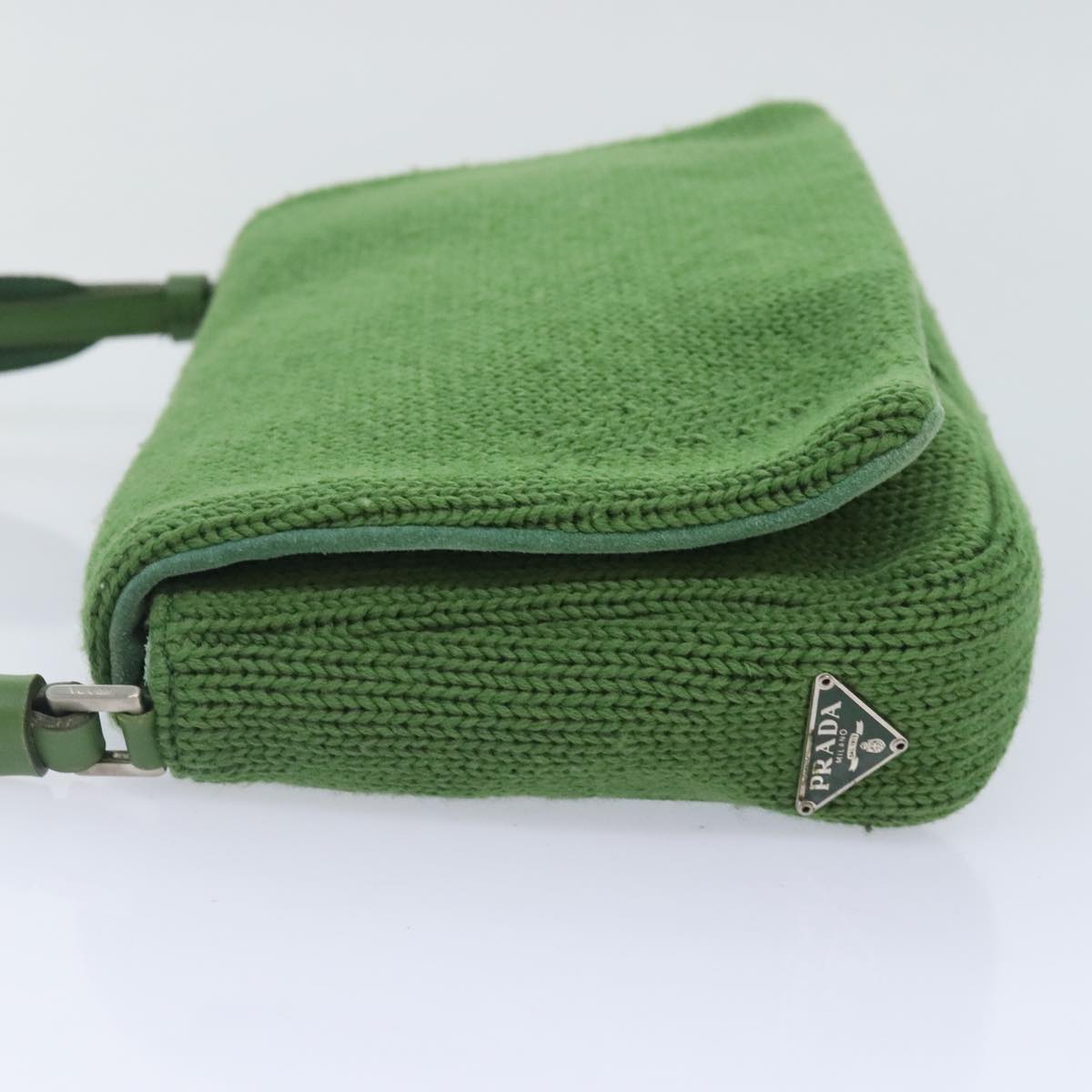 PRADA Shoulder Bag Knitted Fabrics Green Silver 93808