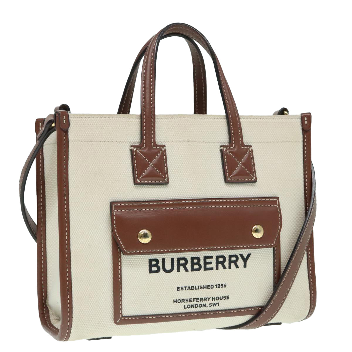 BURBERRY Hand Bag Canvas 2way White Gold Brown 93824V