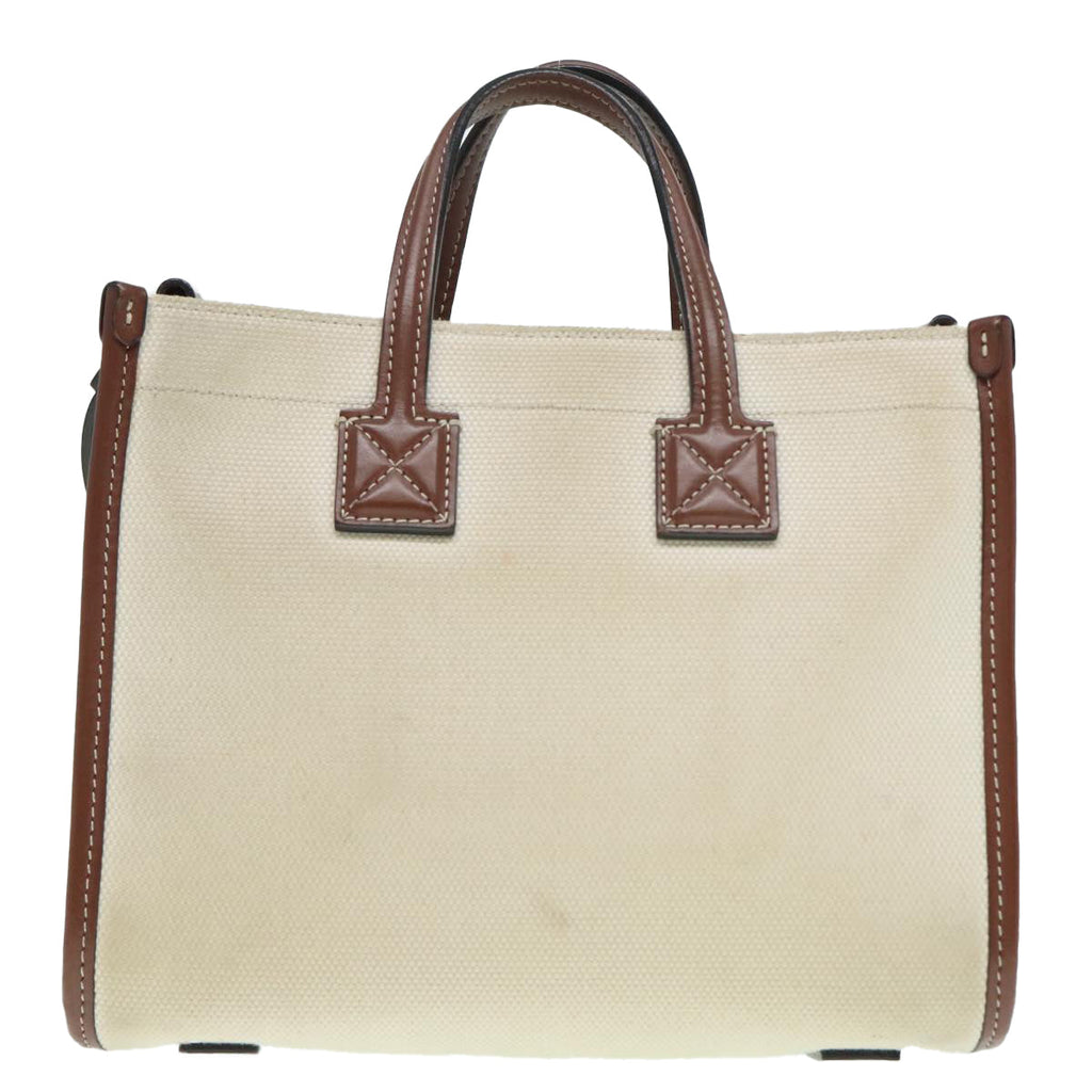 BURBERRY Hand Bag Canvas 2way White Gold Brown 93824V