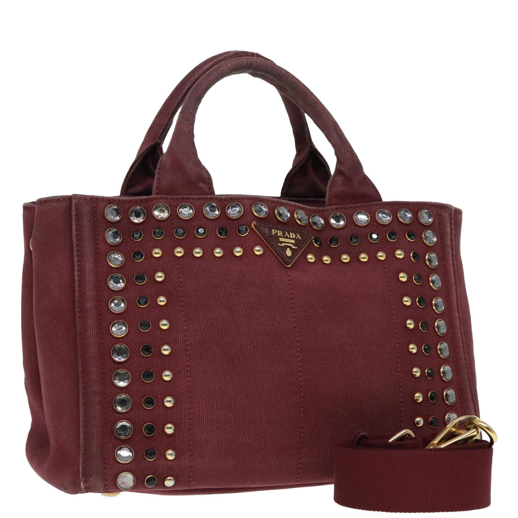 PRADA Bijoux Kanapa PM Hand Bag Canvas Wine Red 93874