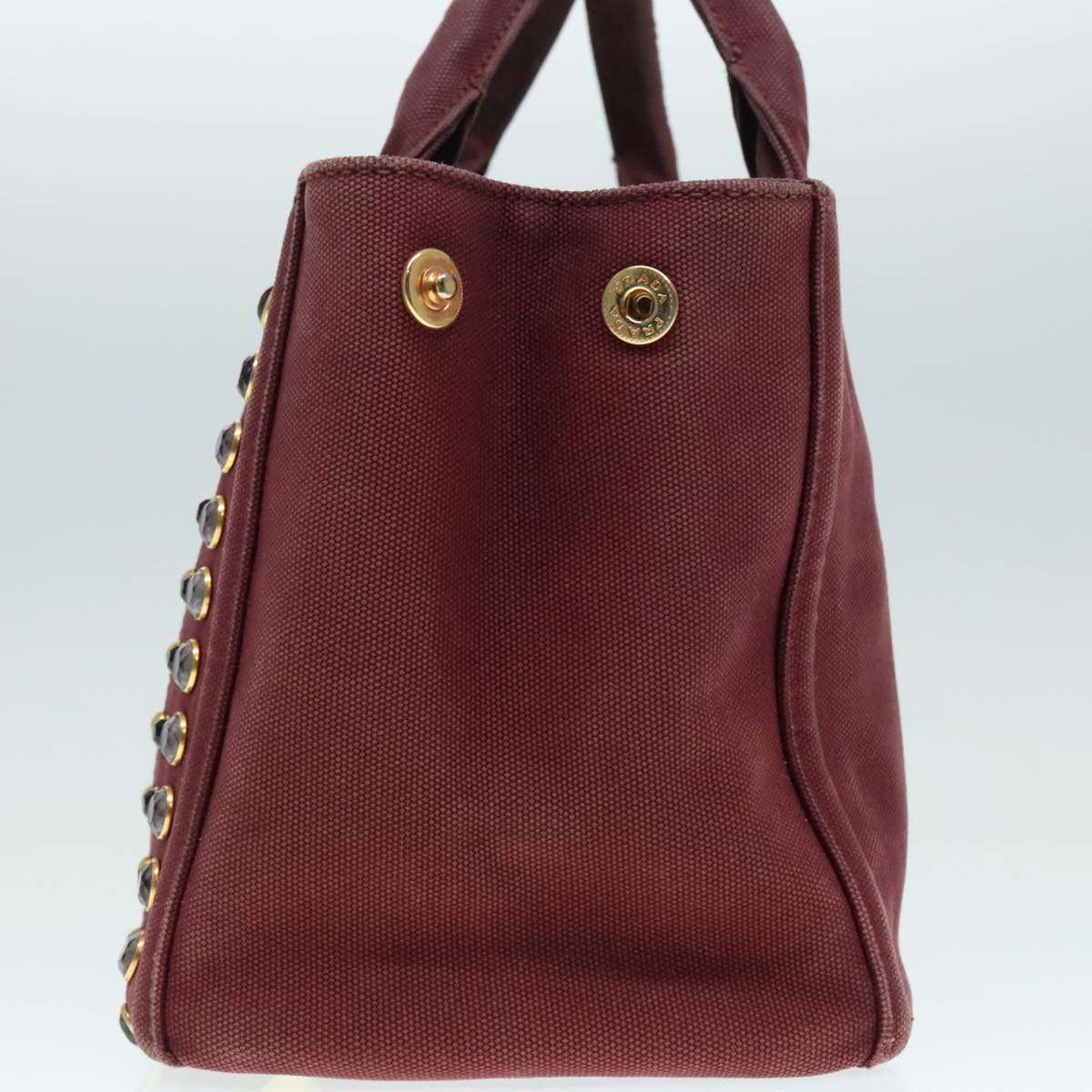 PRADA Bijoux Kanapa PM Hand Bag Canvas Wine Red 93874