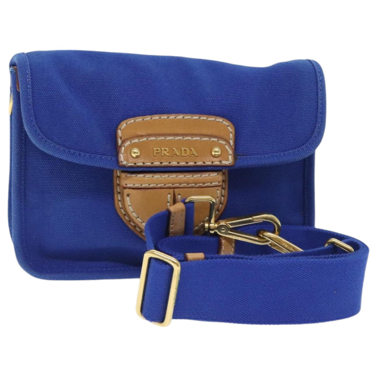 PRADA Shoulder Bag Canvas Blue Gold 93988