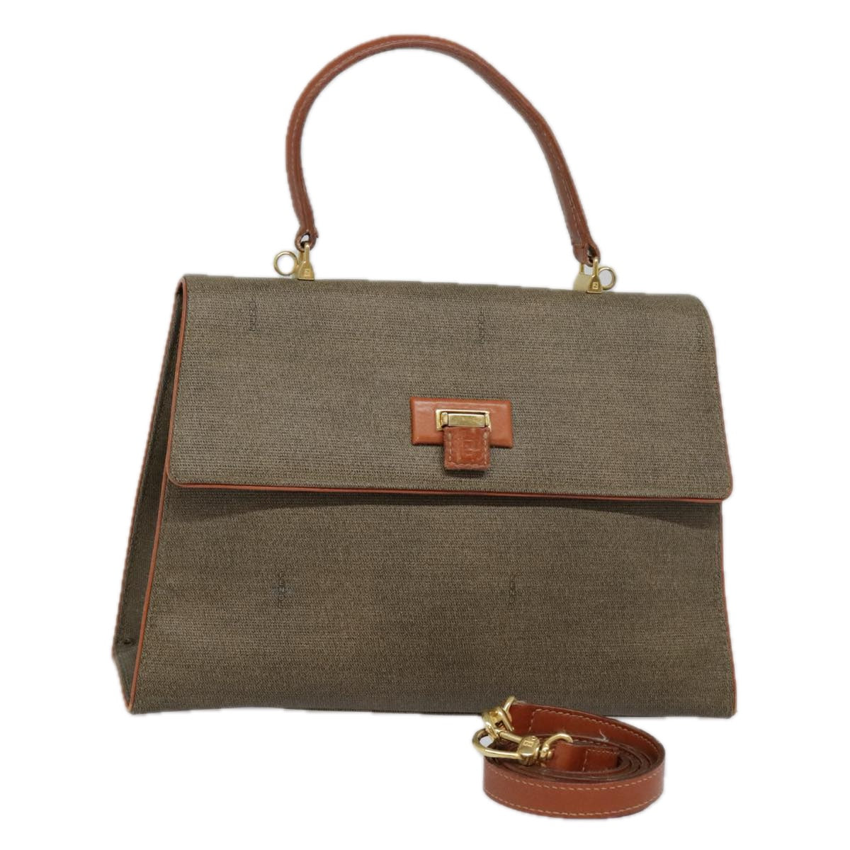 FENDI Hand Bag PVC 2way Gold Brown 94029