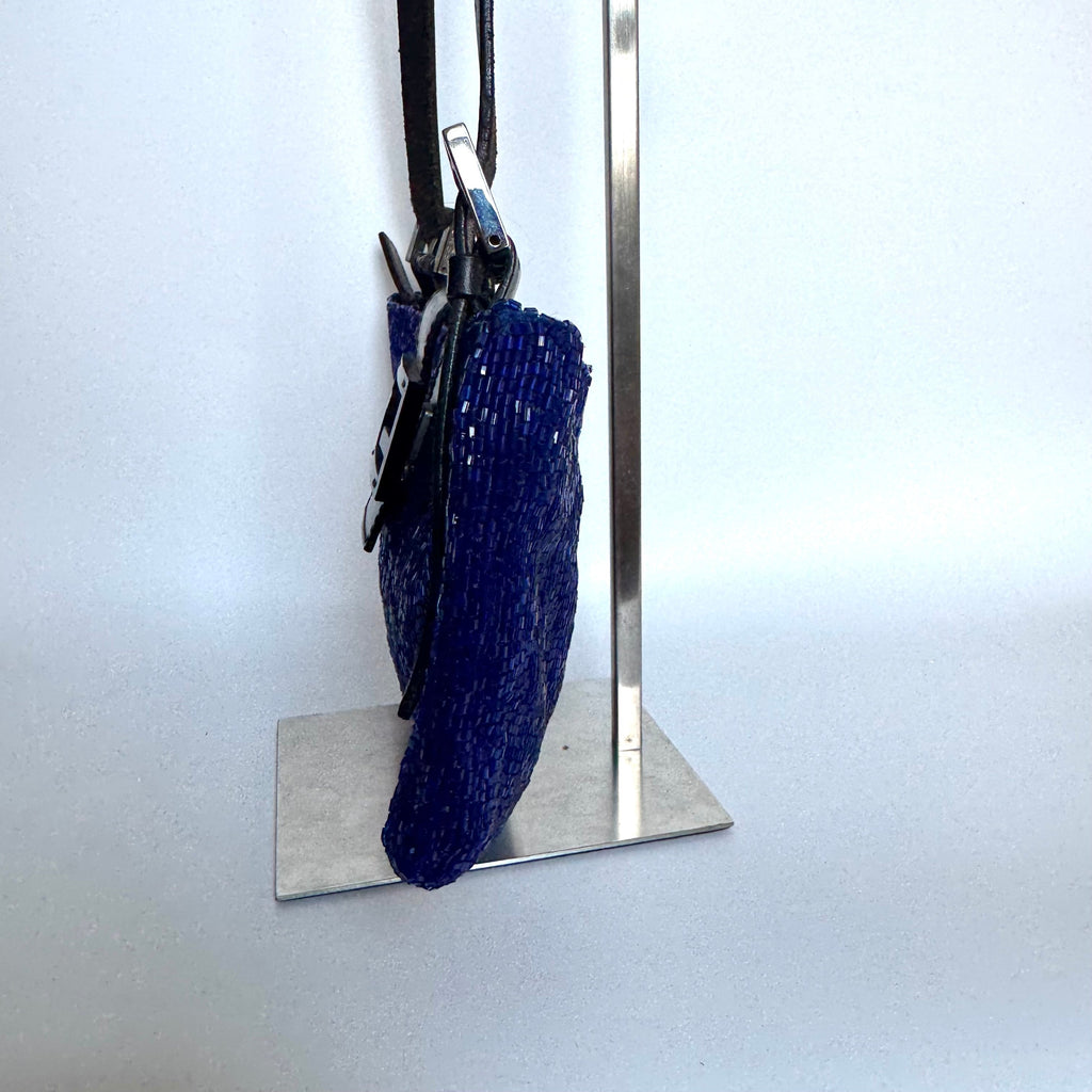 Fendi Electric Blue Beaded Zip Opening Crossbody Bag