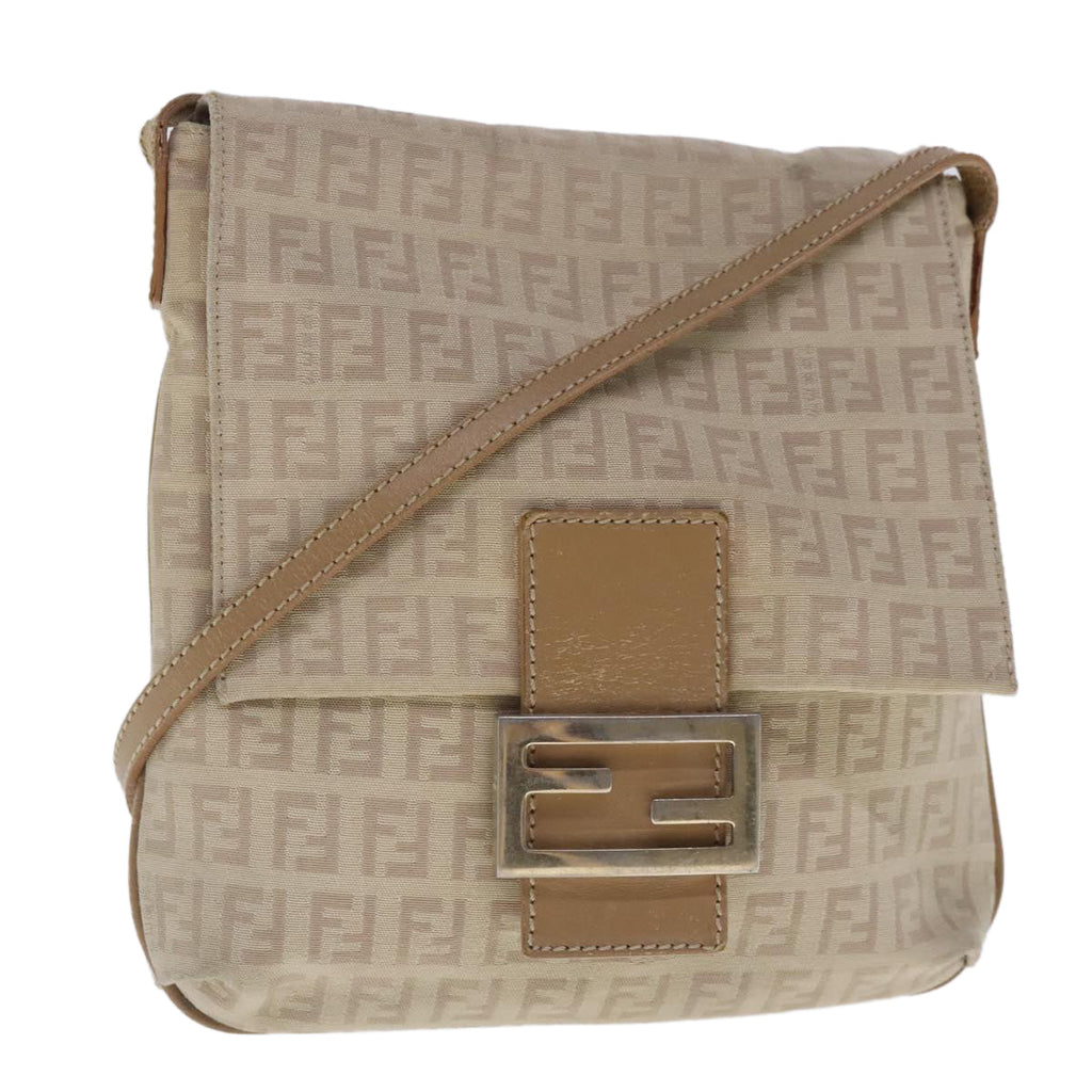 FENDI Zucchino Canvas Shoulder Bag Beige Gold 94453