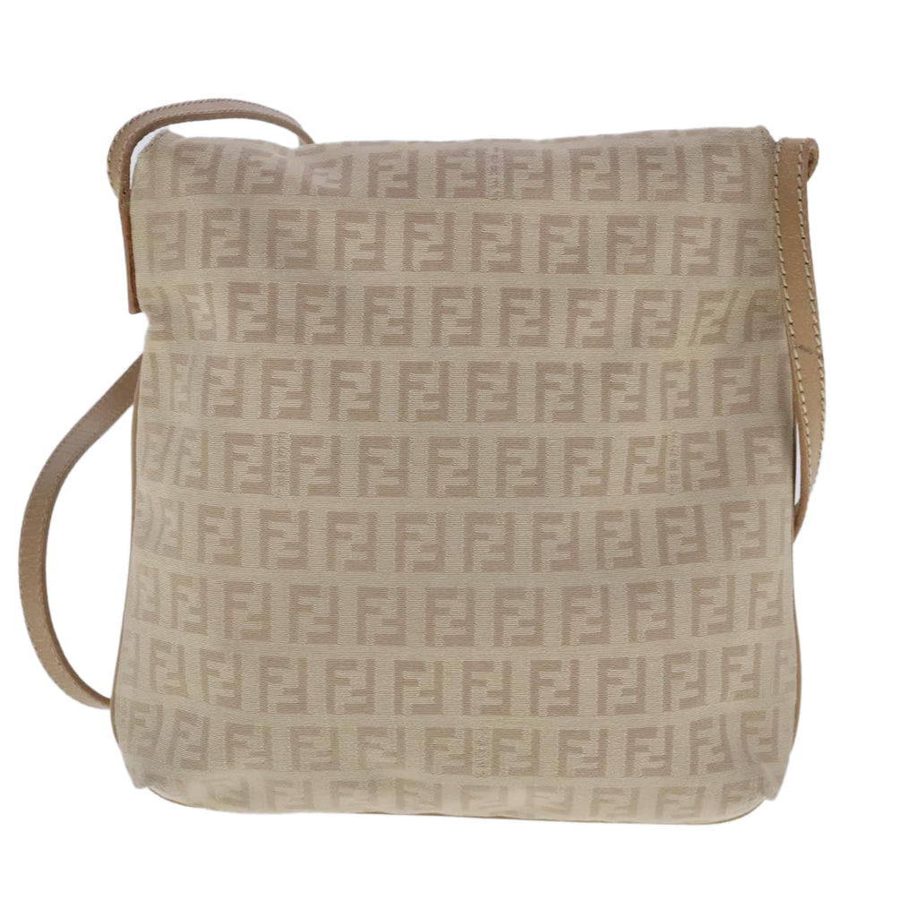 FENDI Zucchino Canvas Shoulder Bag Beige Gold 94453