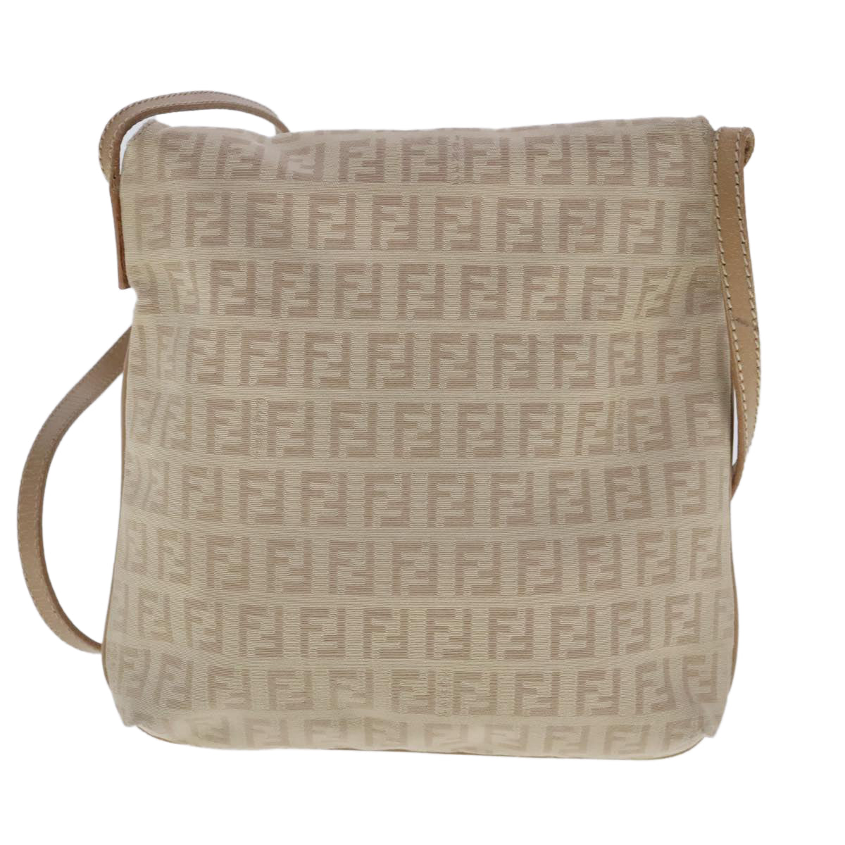 FENDI Zucchino Canvas Shoulder Bag Beige Gold 94453