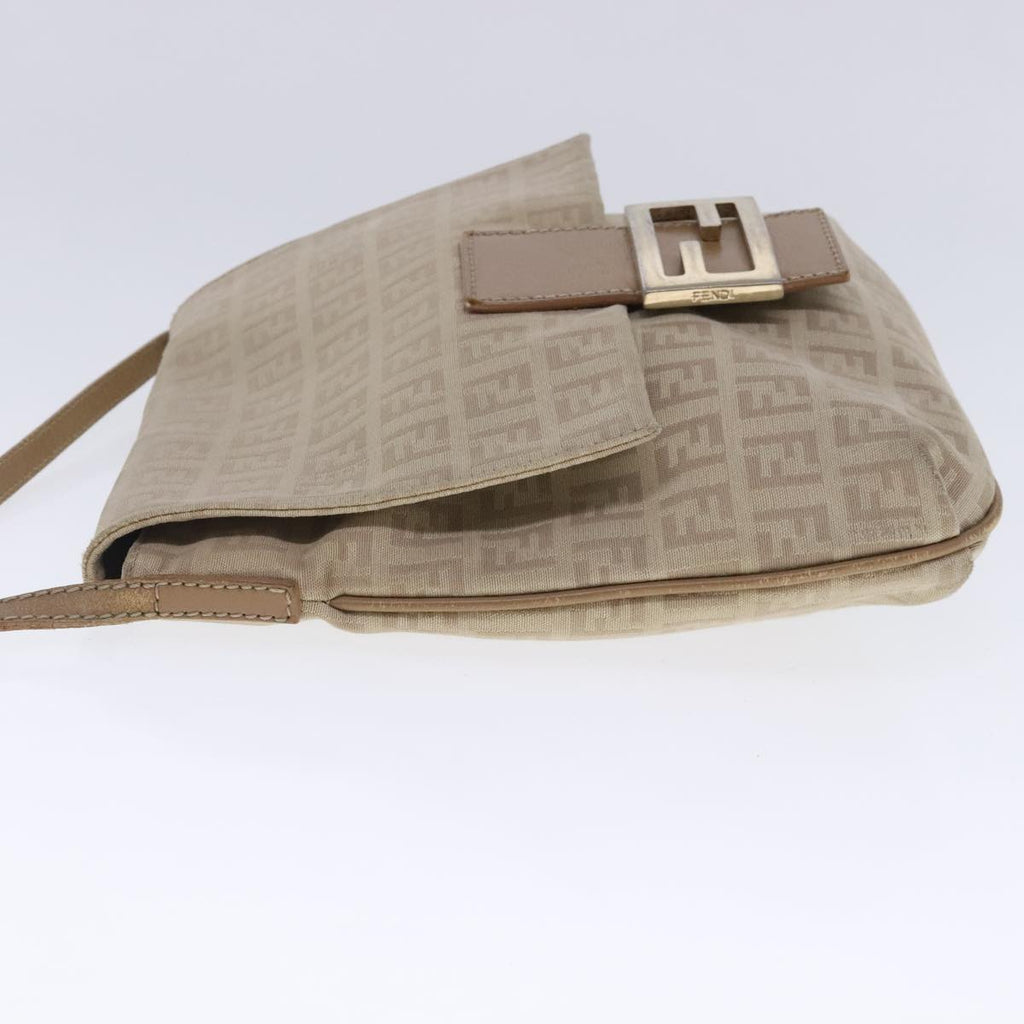 FENDI Zucchino Canvas Shoulder Bag Beige Gold 94453