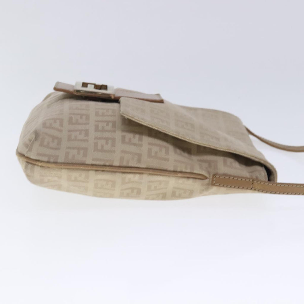 FENDI Zucchino Canvas Shoulder Bag Beige Gold 94453