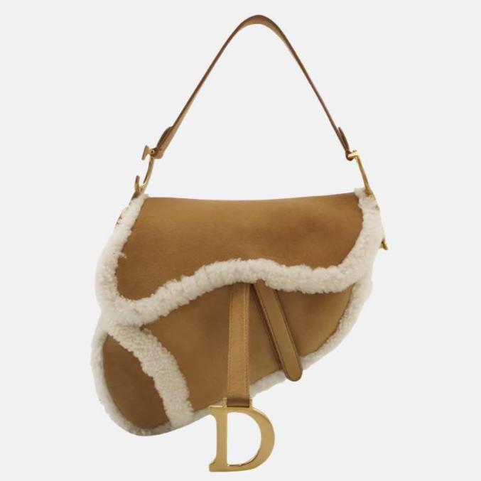 Dior Saddle 2020 Shoulder Bag Shearling Brown and While
