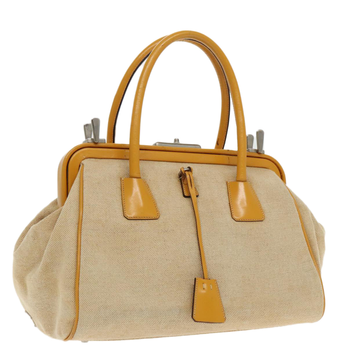 PRADA Hand Bag Canvas Beige Silver 94761