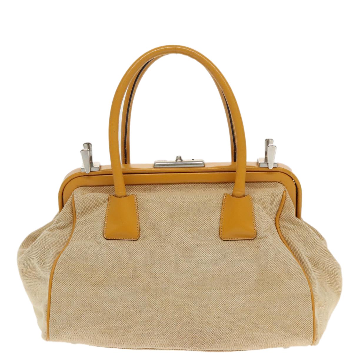 PRADA Hand Bag Canvas Beige Silver 94761