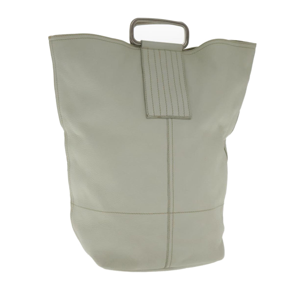 PRADA Hand Bag Leather White Silver 94774