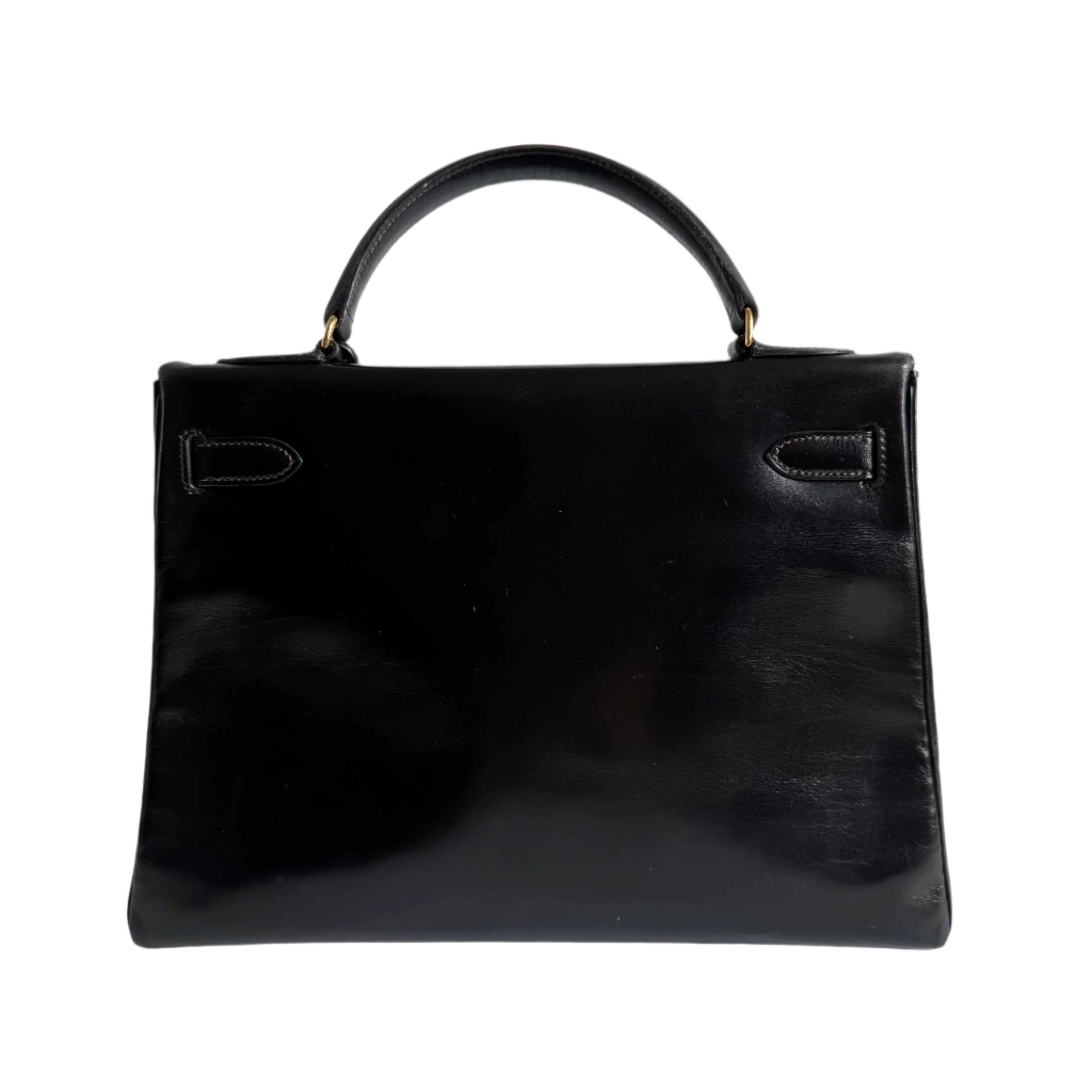 Hermes Kelly 32 Retourne Black Box Leather Gold HW 1987