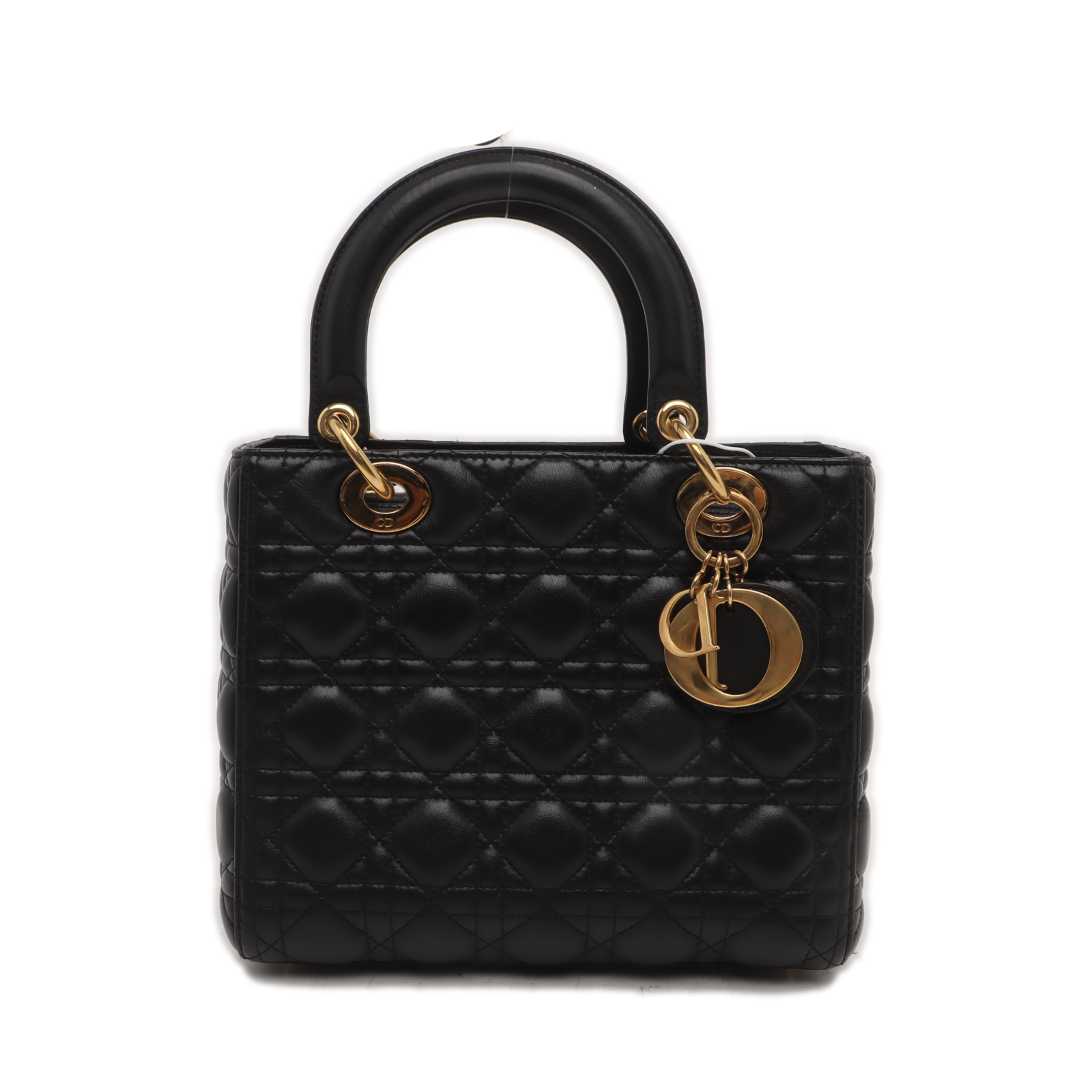 Lady Dior Medium Handbag Black Lambskin Leather Gold Hardware