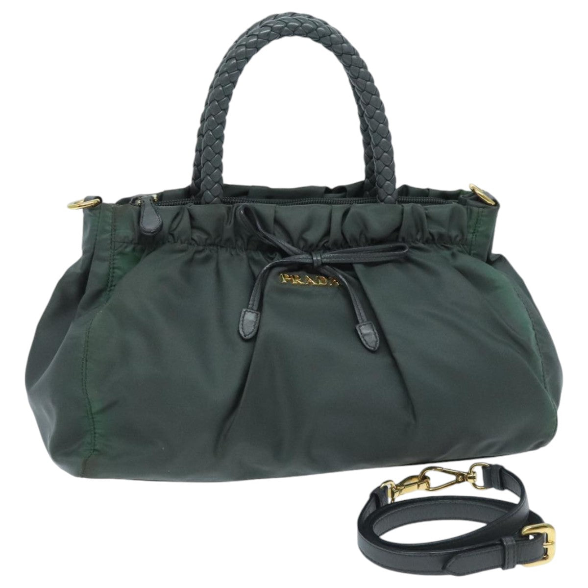 PRADA Hand Bag Nylon 2way Khaki Gold 95959