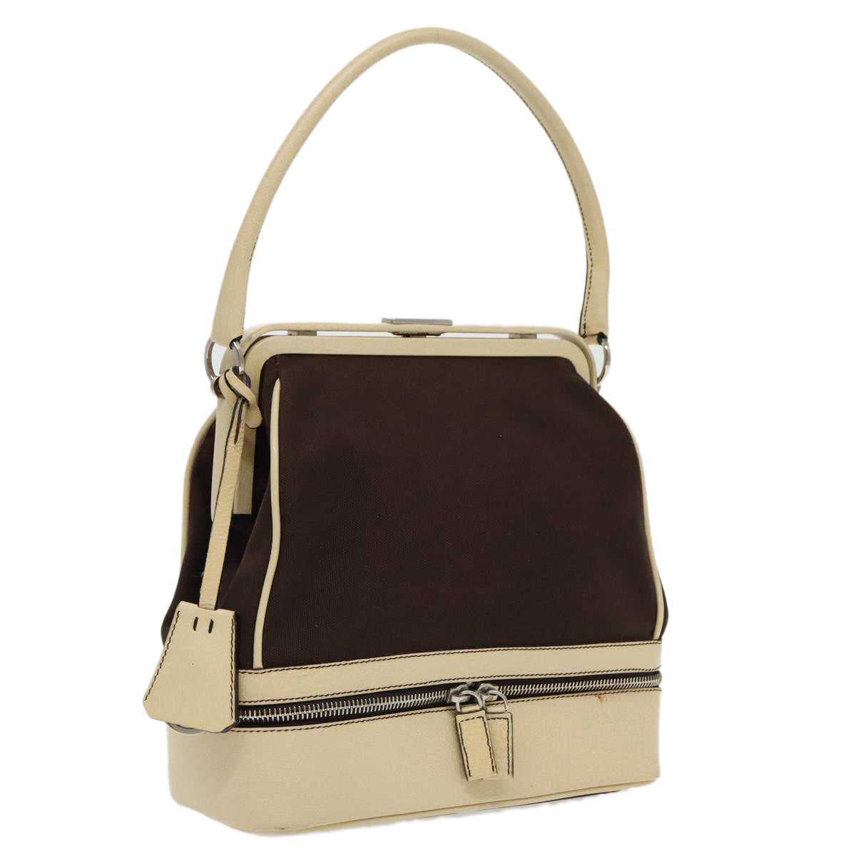 PRADA Hand Bag Canvas Silver Brown 96183