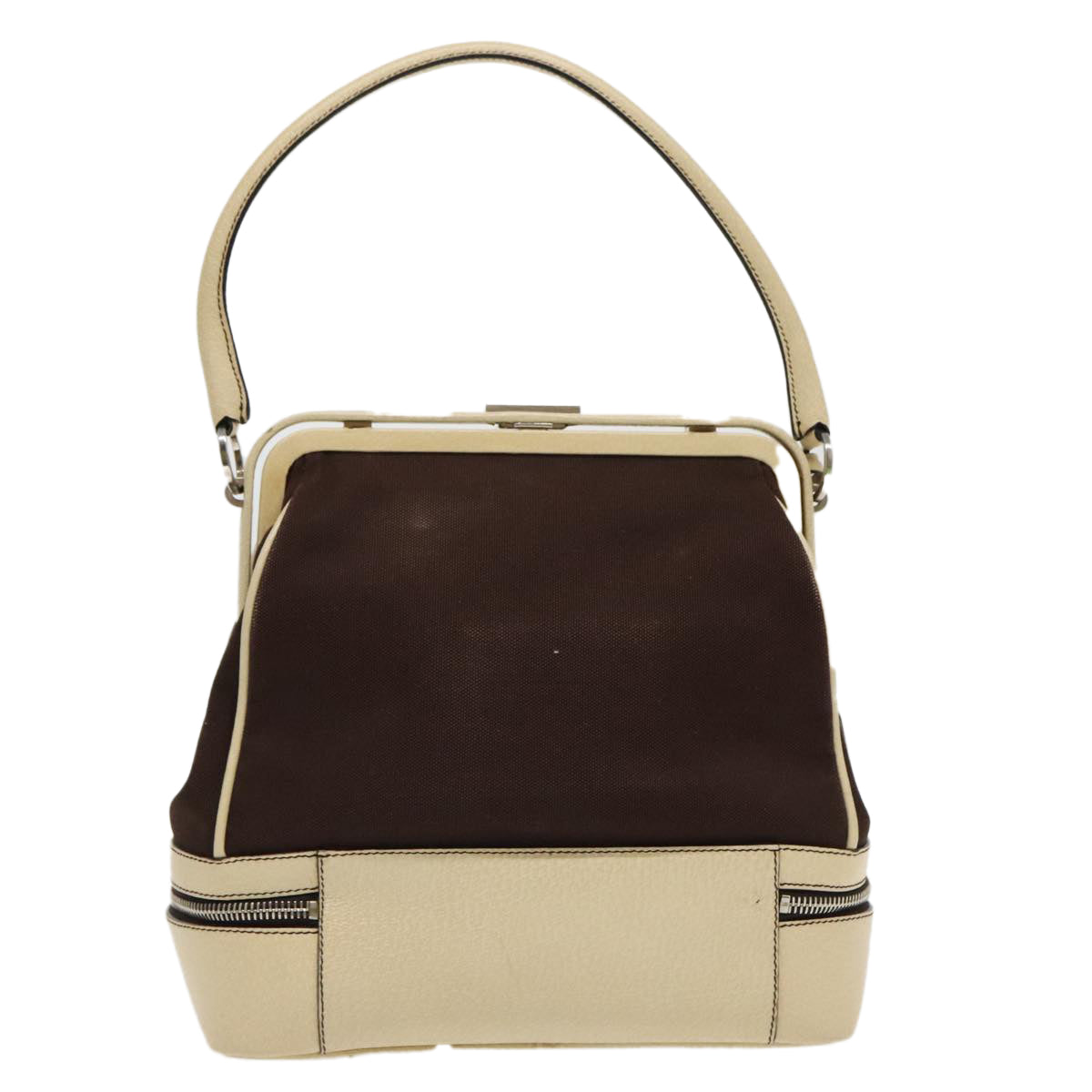 PRADA Hand Bag Canvas Silver Brown 96183