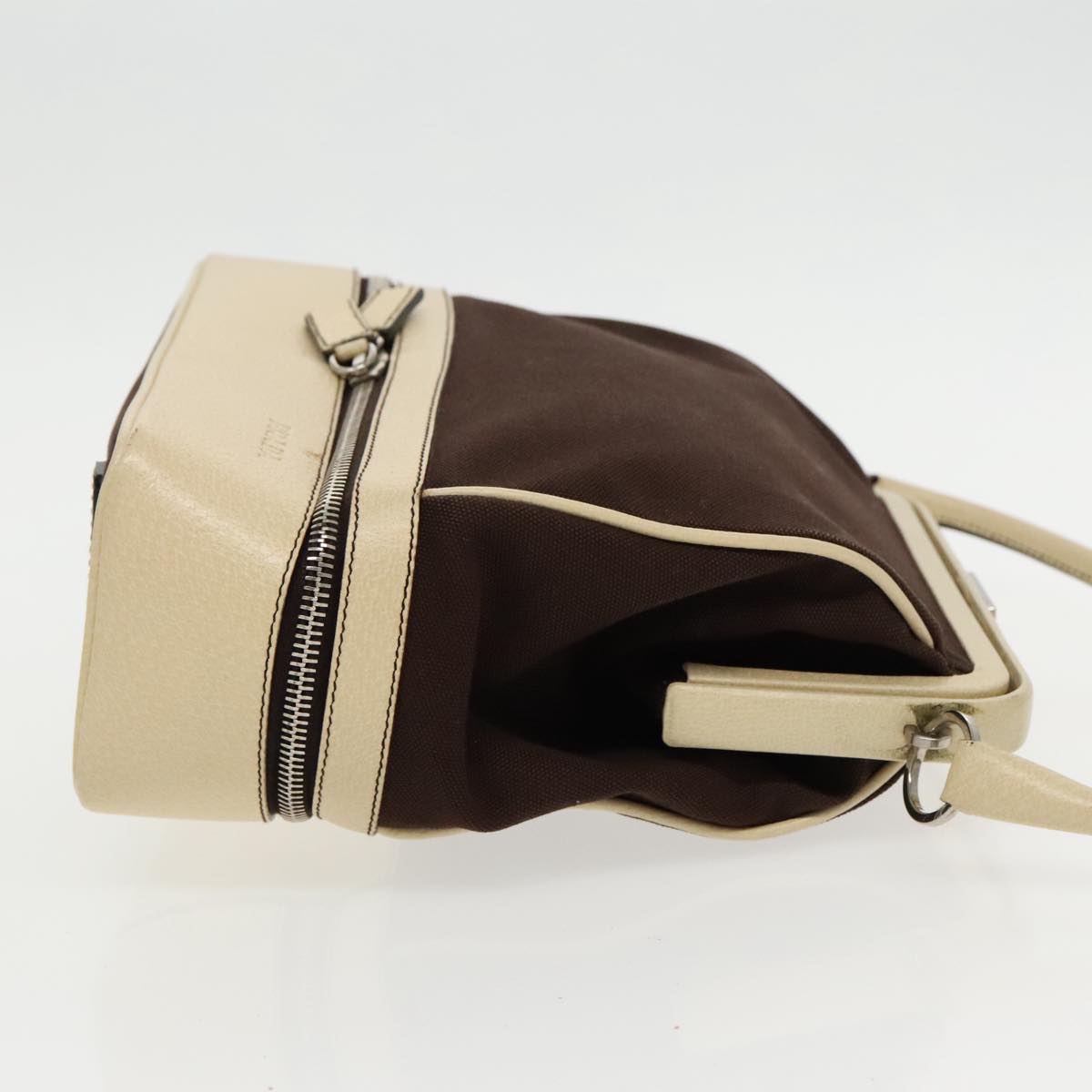 PRADA Hand Bag Canvas Silver Brown 96183