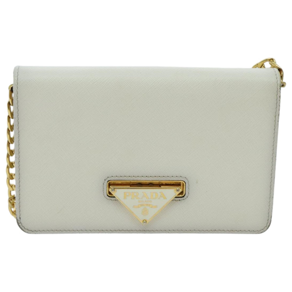 PRADA Chain Shoulder Bag Safiano leather White Gold 96597