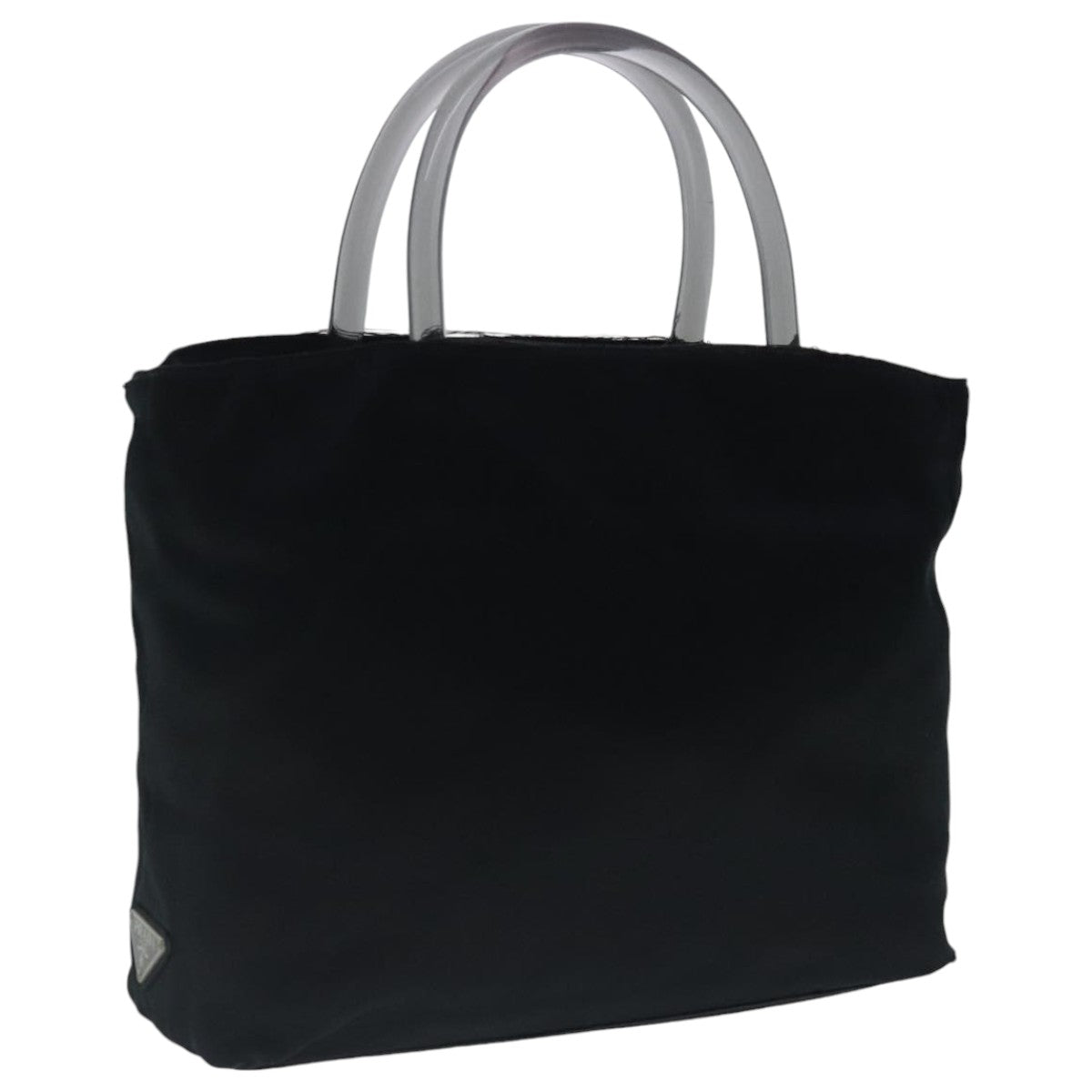 PRADA Hand Bag Satin Black Silver 96617