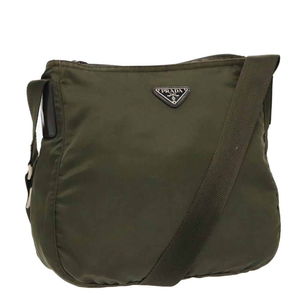 PRADA Shoulder Bag Nylon Khaki Silver 96650